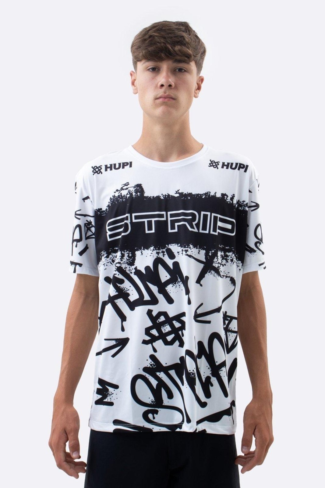 Camiseta Masculina HUPI Bike STRIP Branco e Preto Branco