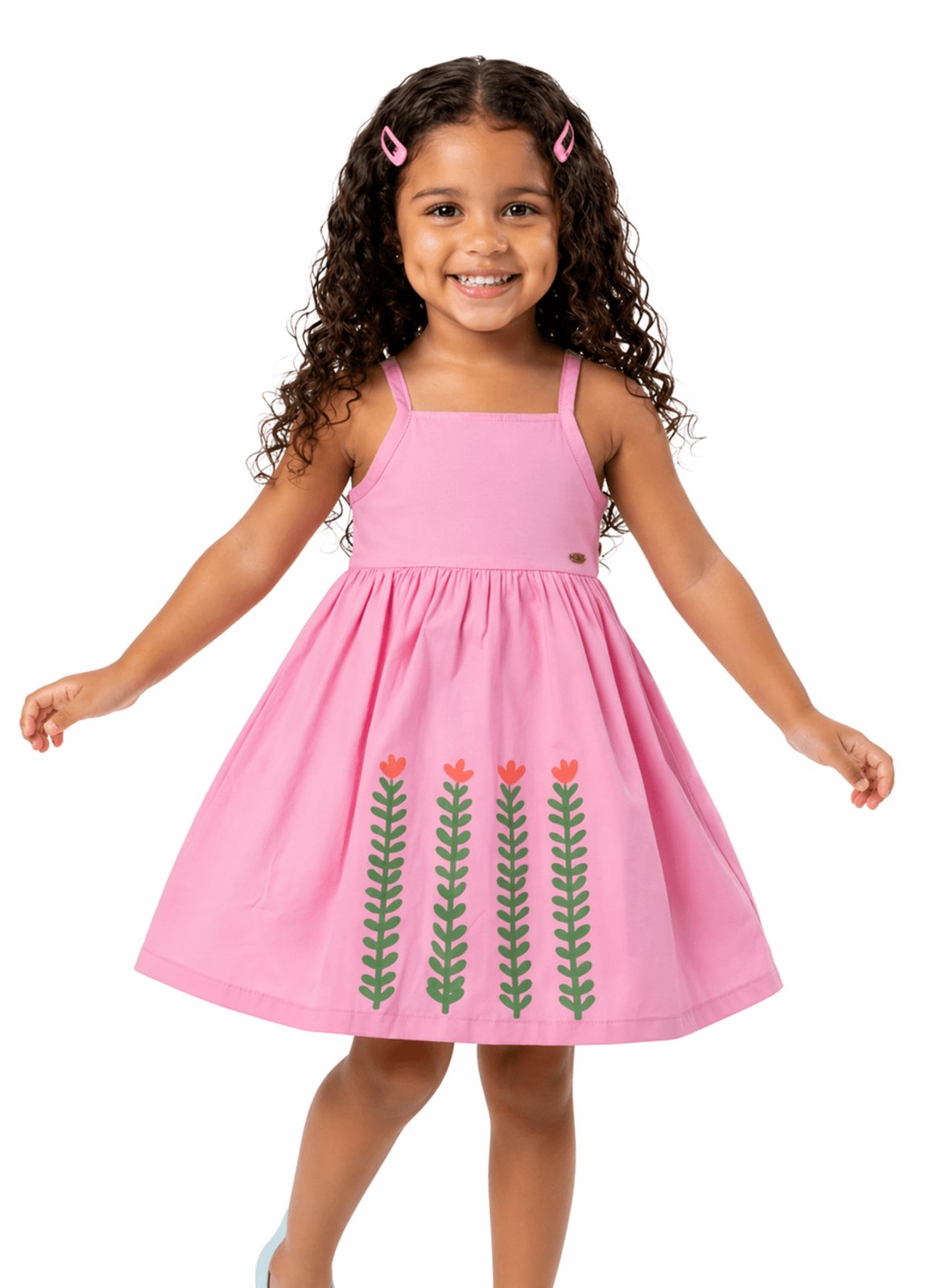 Infantil - Vestido Menina Flores Alphabeto Rosa Rosa
