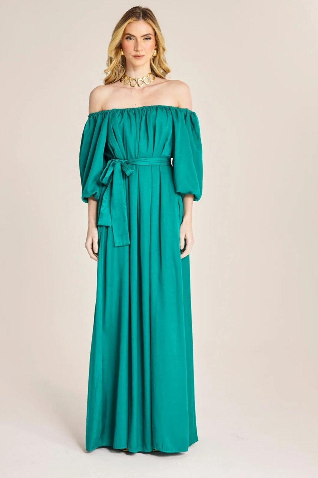 Vestido Longo Ombro a Ombro Manga Gloss Ruth – Savage
