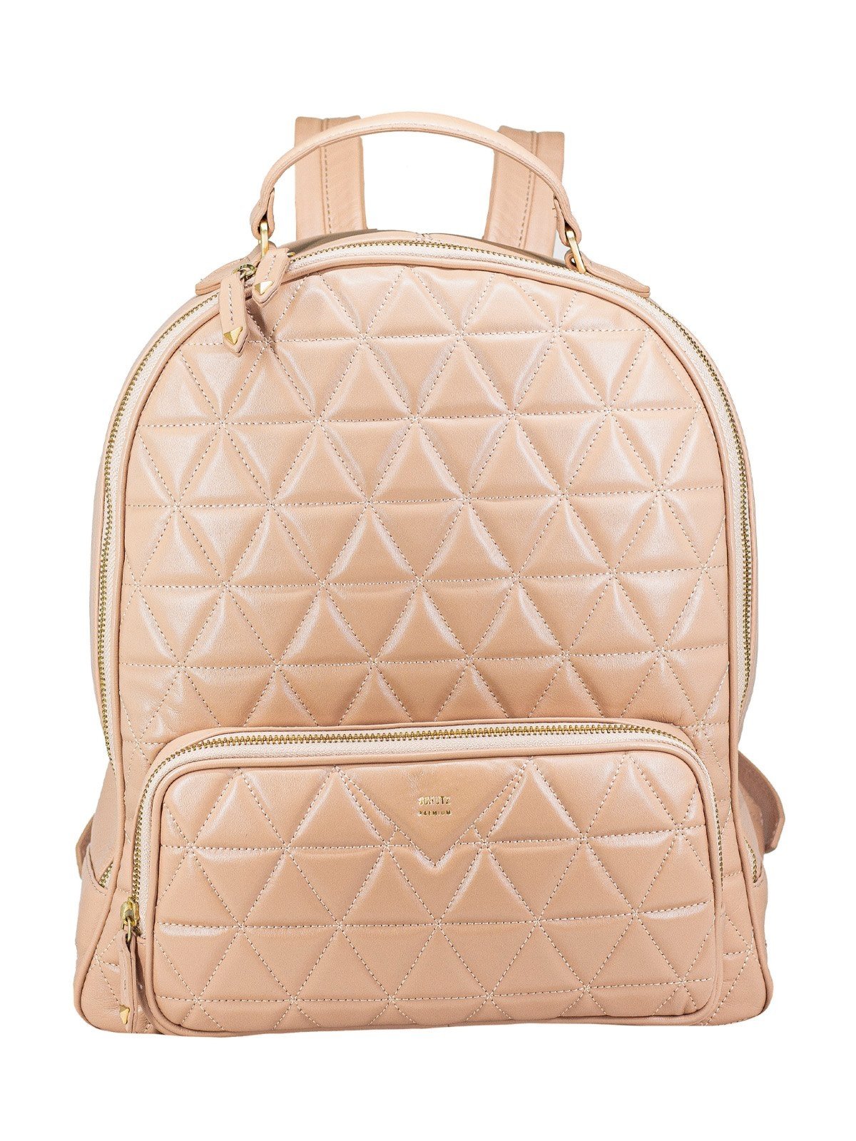 Mochila Feminina Schutz New 944 Matelassê Couro Alça Reforçada Premium Bege Amendoa