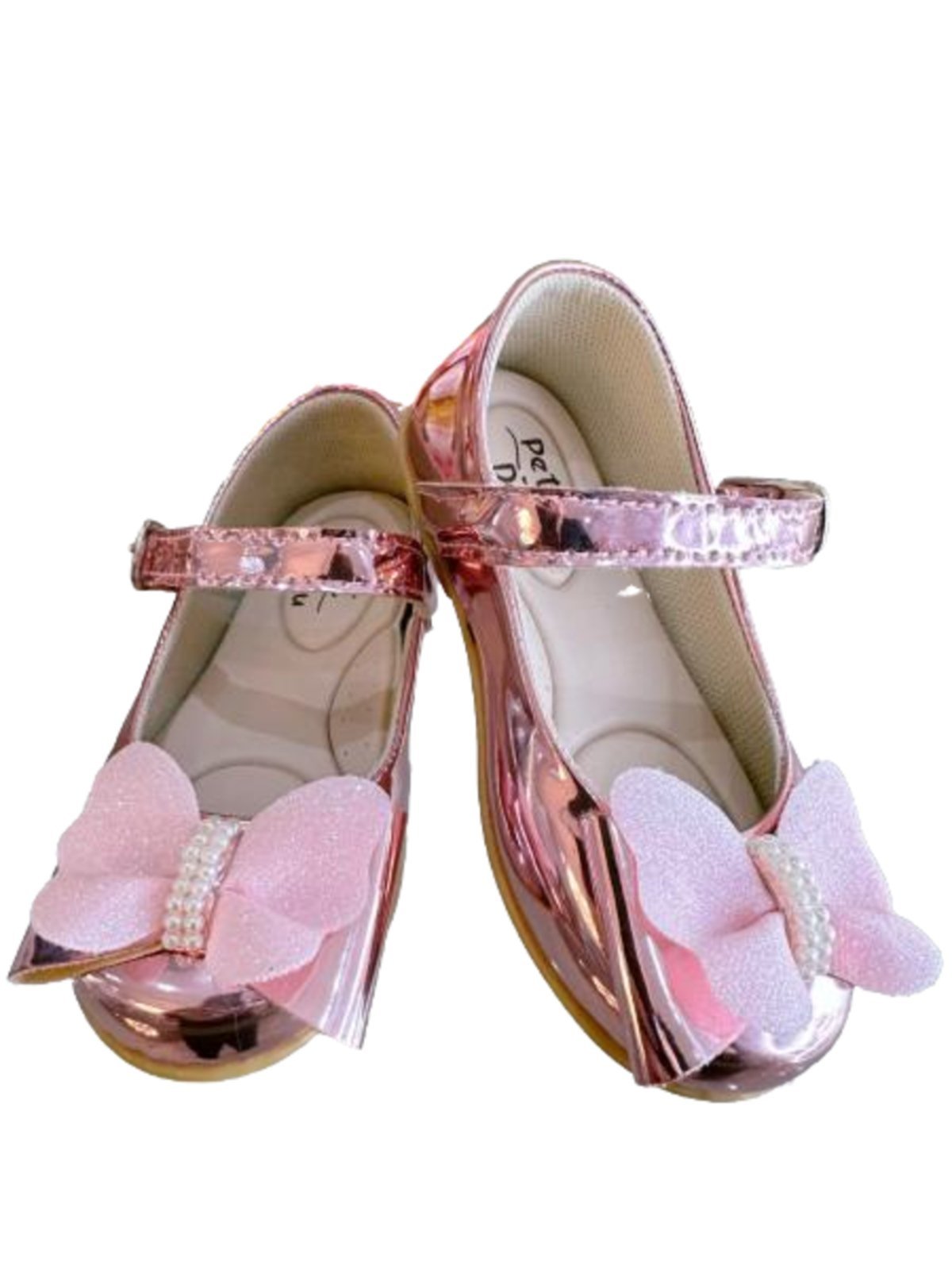Infantil - Sapato Sapatilha Sapatinho Rosa Metalizado Borboleta Festa Brilho Passeio Luxo Gala Dama
