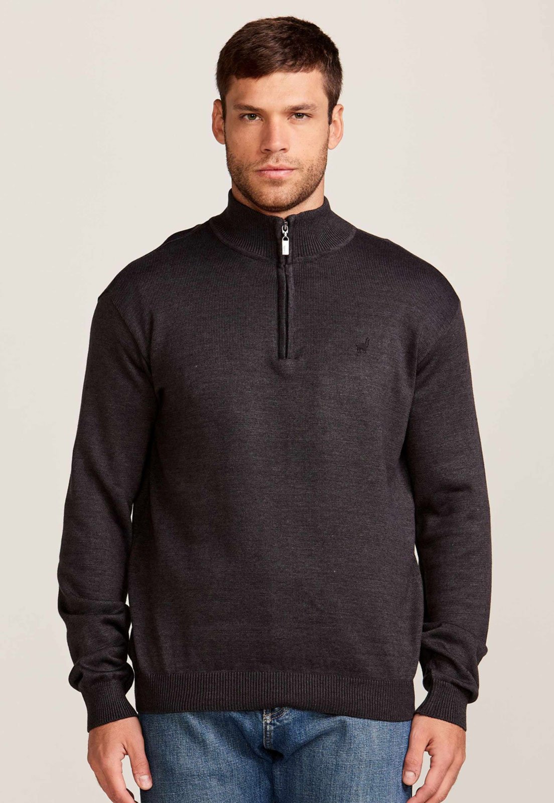 Suéter Masculino Zapälla Gola Alta Zíper Marrom