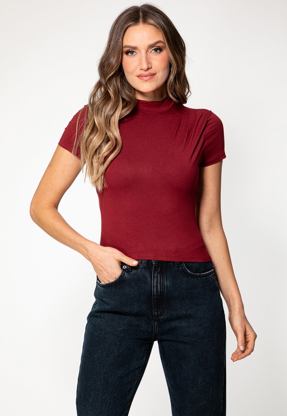 Blusa Guess Viscose Gola Alta Vinho