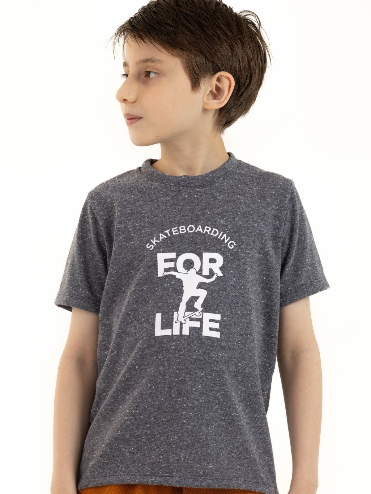 Vista 2 Infantil - Camiseta Menino em Algodão - Skate Pra Valer Magicamente Kids cinza Magicamente Kids cinza