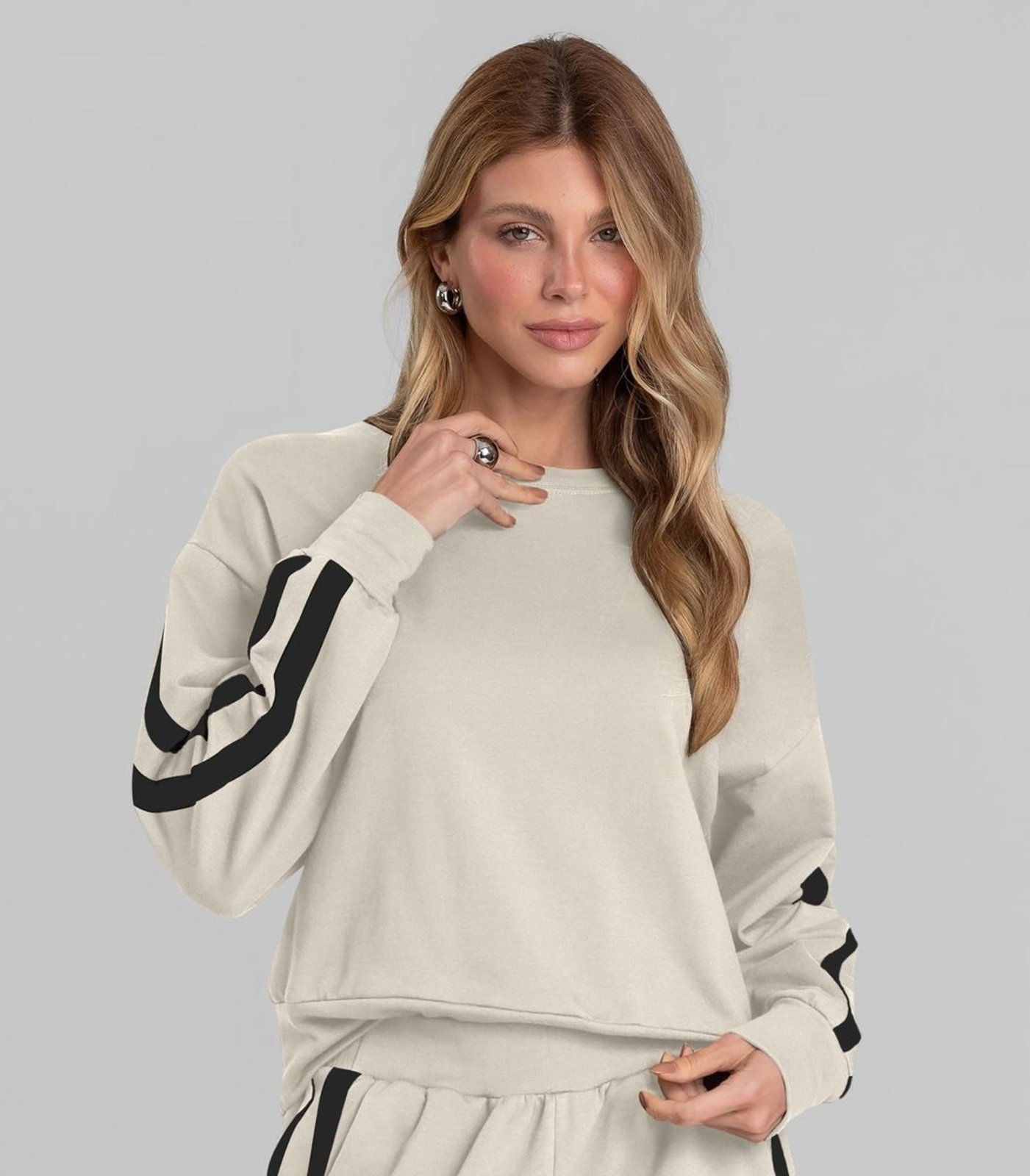 Moletom Feminino Em Molecotton Peluciado Dianna Bege