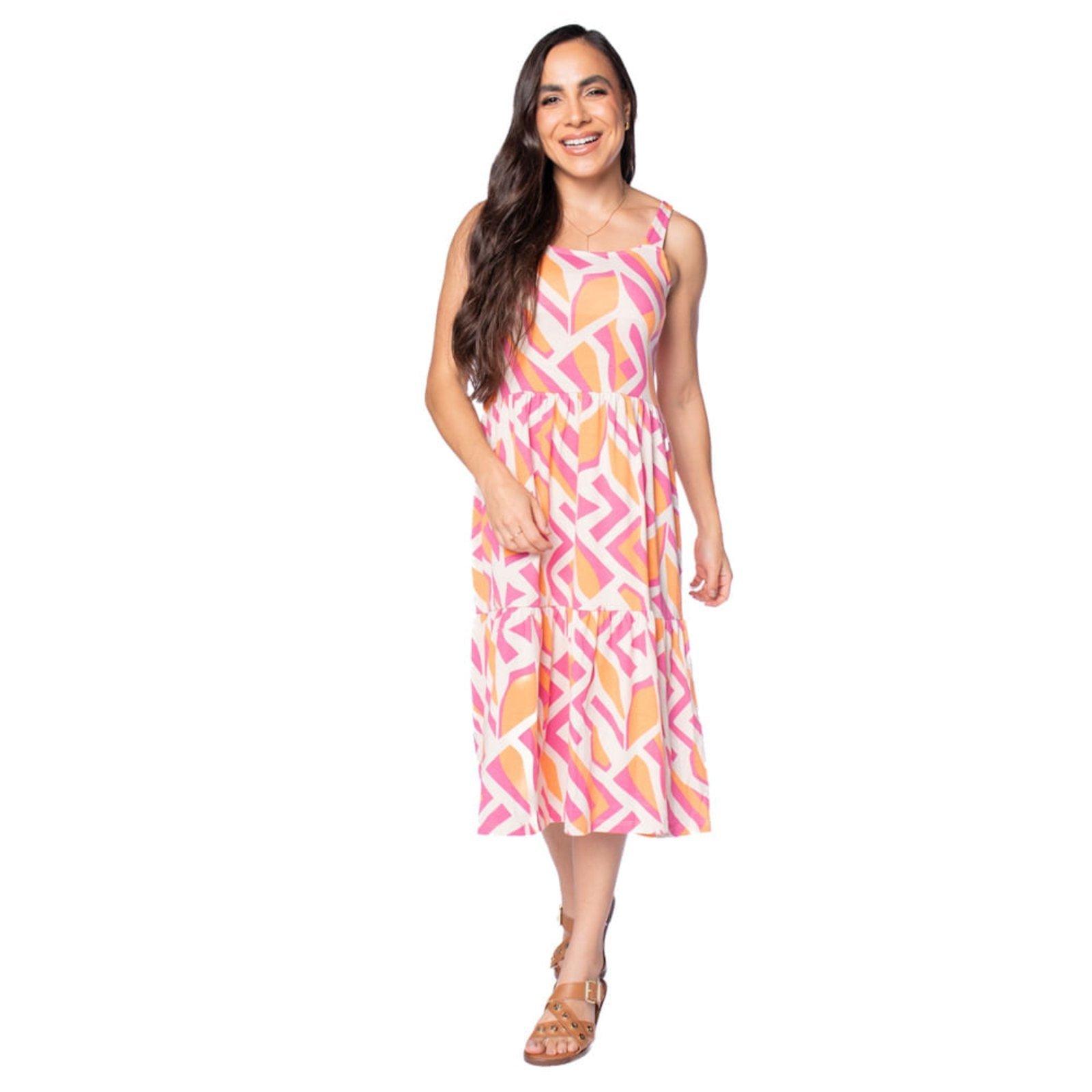 Vestido Feminino Rechsul Estampa Geométrica Rosa