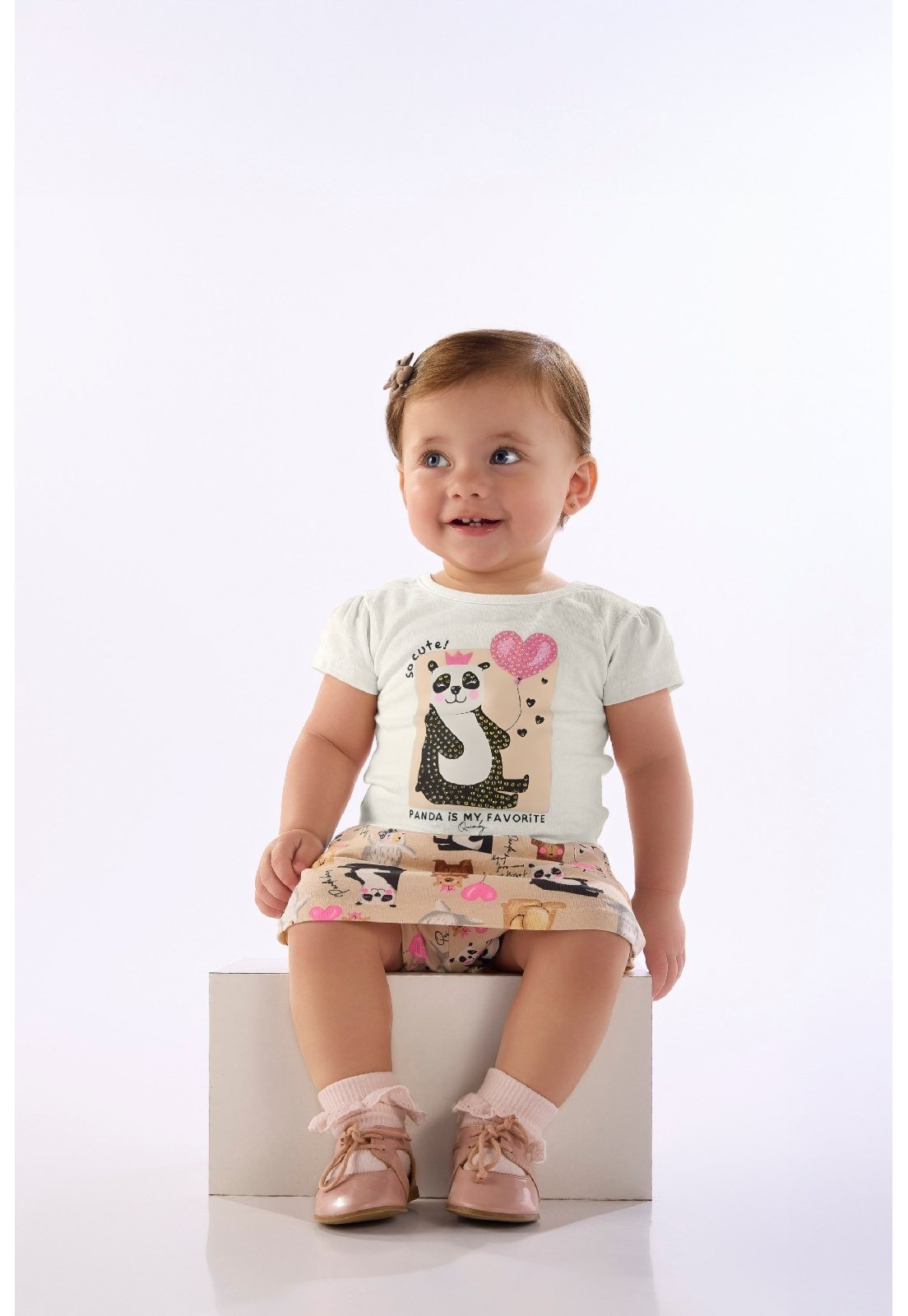 Infantil - Conjunto com Estampa de Panda Quimby Branco