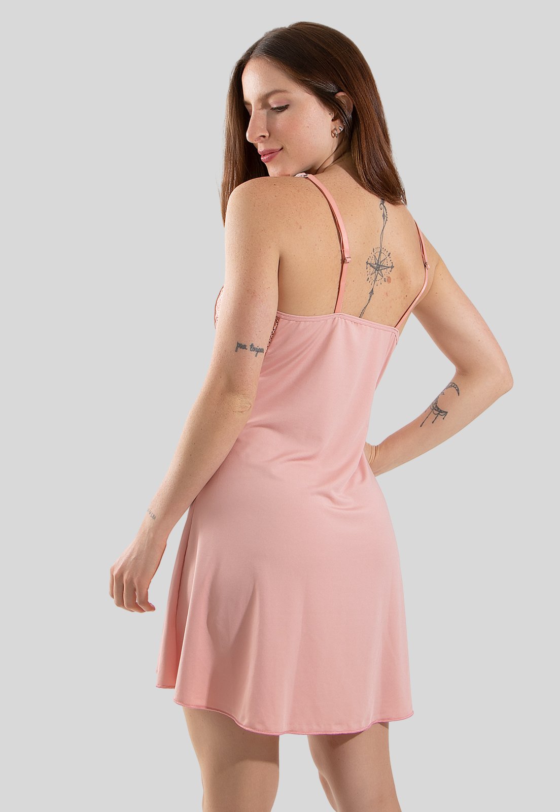 Vista 3 Camisola Linha Noite Pijama Romantic Diluxo preto Diluxo preto