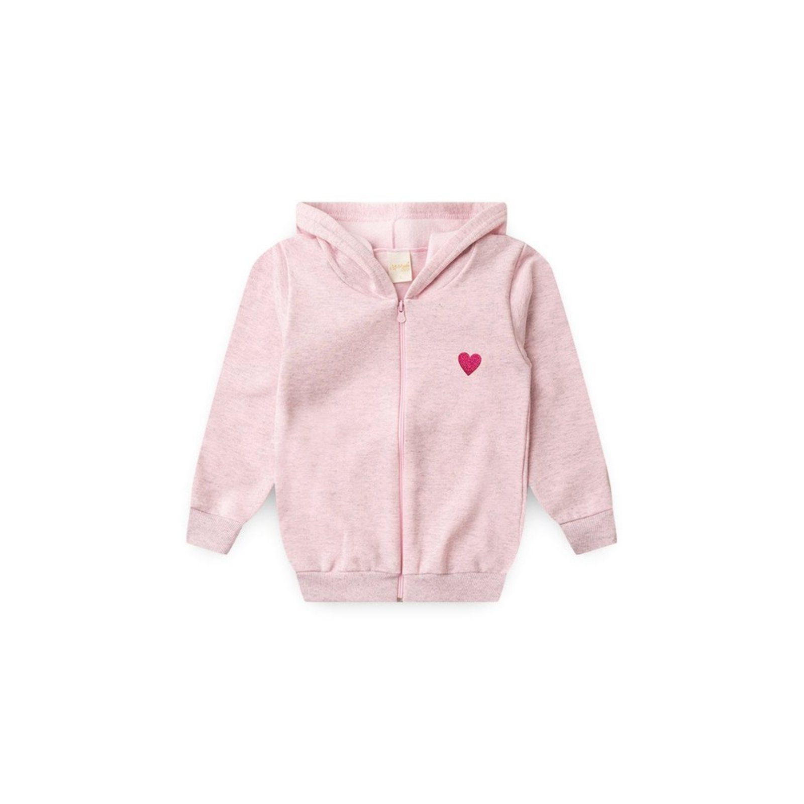 Infantil - Jaqueta Inverno Menina Rosa Com Capuz em Moletom e Aplique Coração