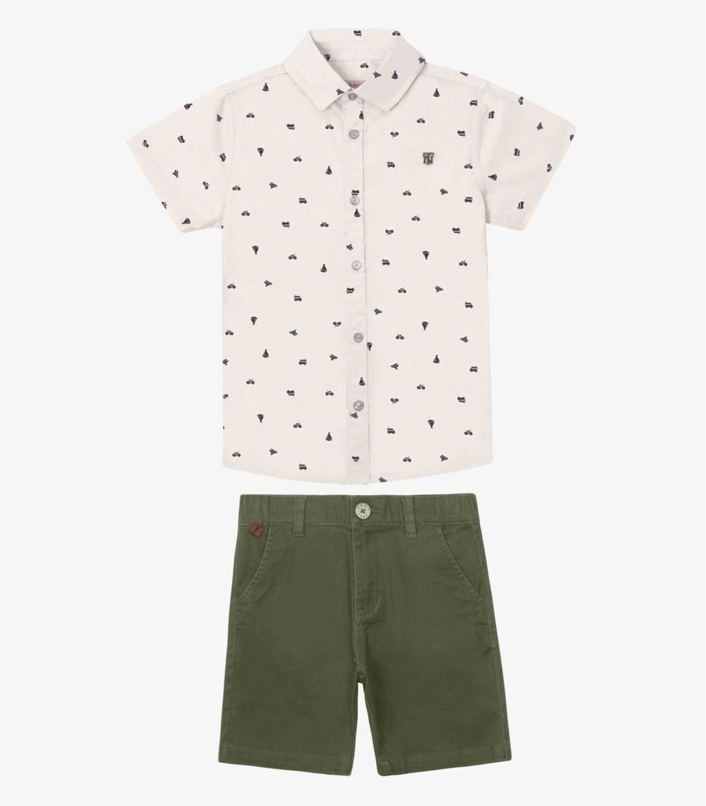 Infantil - Conjunto Camisa Polo Com Bermuda Trick Nick Bege