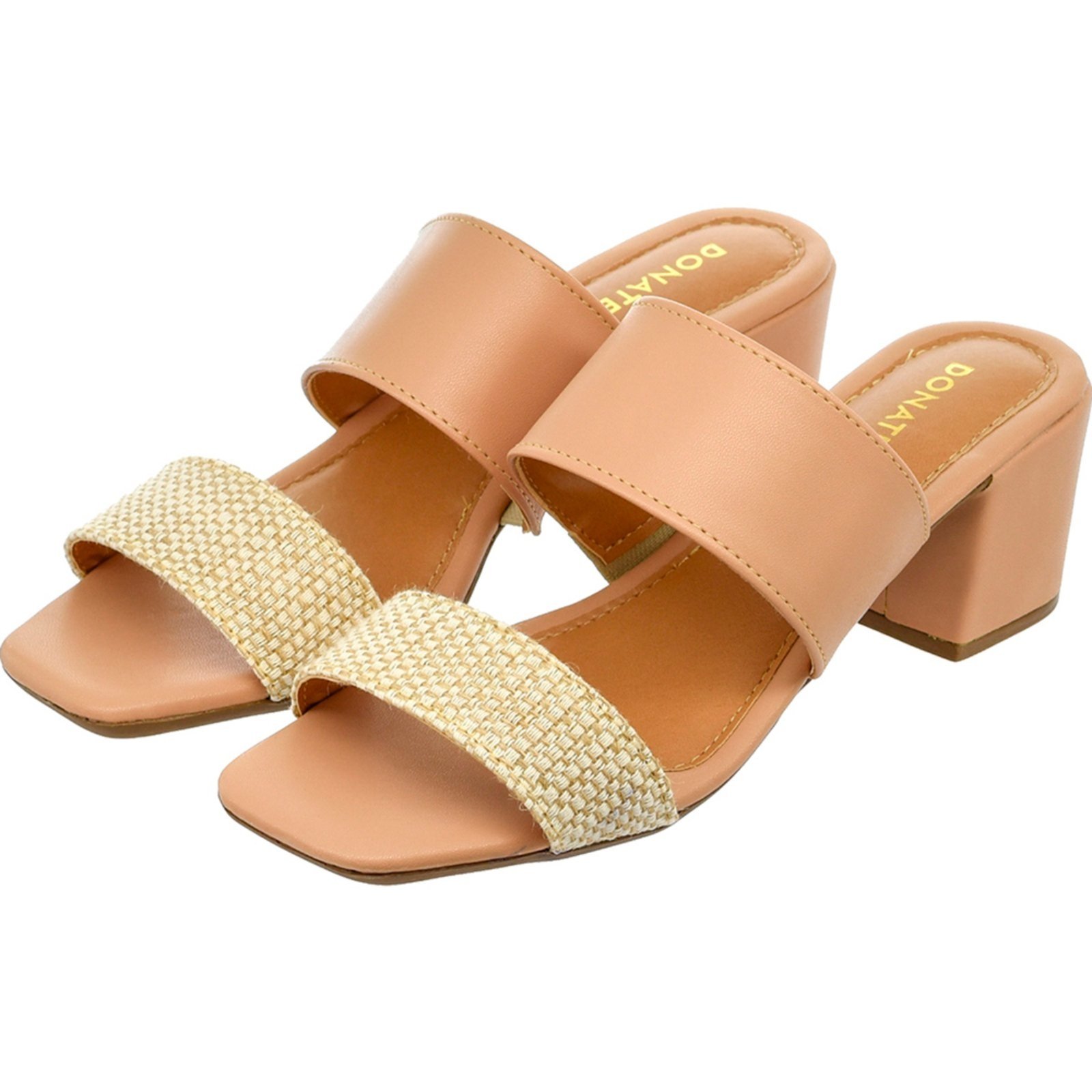 Sandália Feminina Donatella Shoes Bico Quadrado Salto Alto Bloco Juta Nude