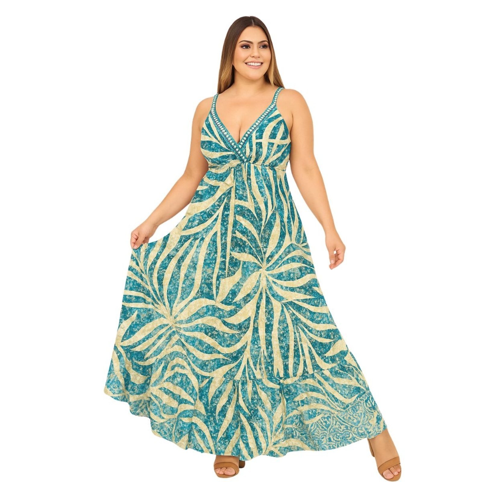 Vestido Longo Indiano FMF Estampa Linha Premium Azul
