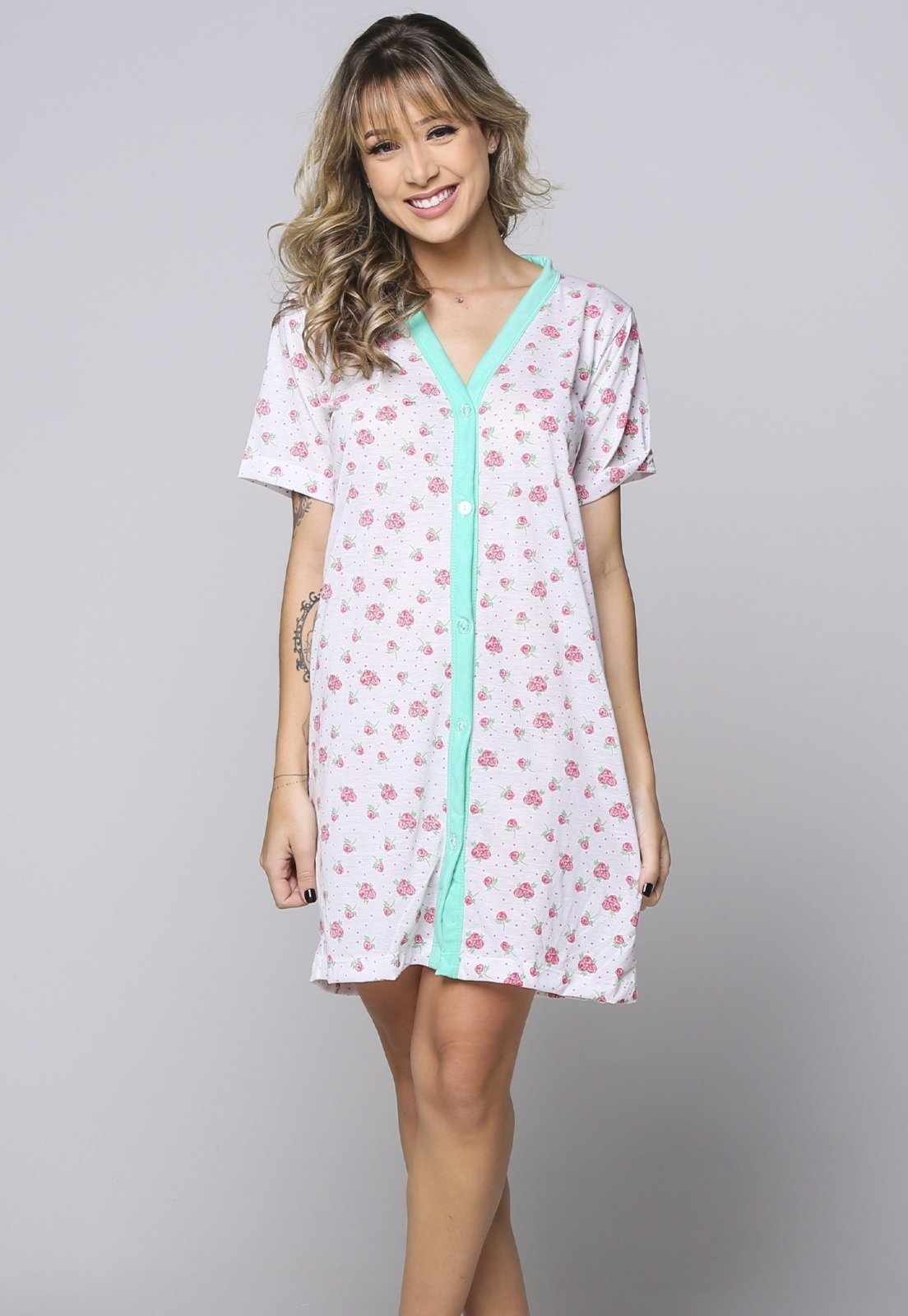 Camisola Aberta com Botão Bella Fiore Modas Pós Cirúrgica Helena Verde