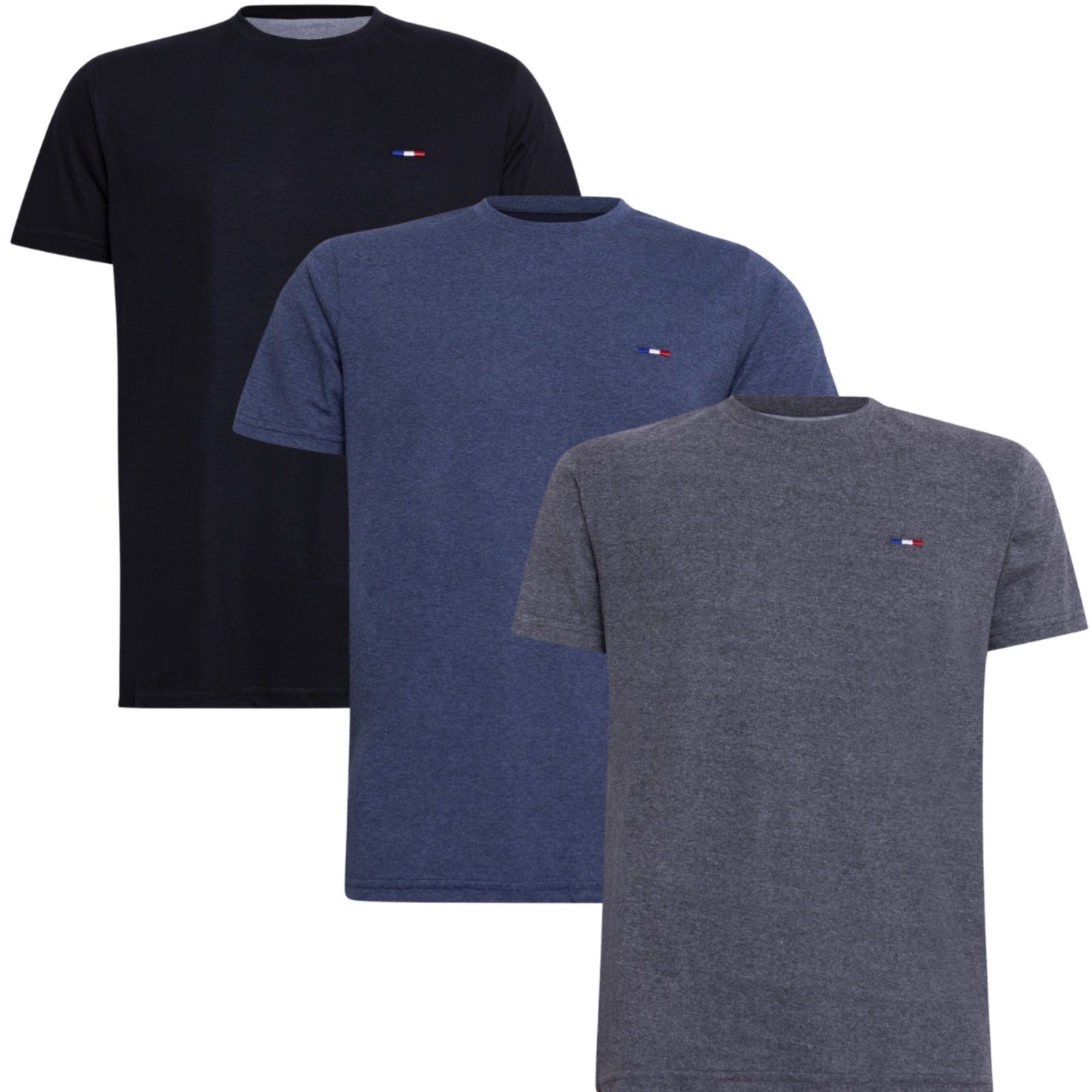 Kit 3 Peças Camisetas Básicas Masculina Industrie em Algodão Premium no Estilo Tommy Bordado França Preto M Mescla Chumb