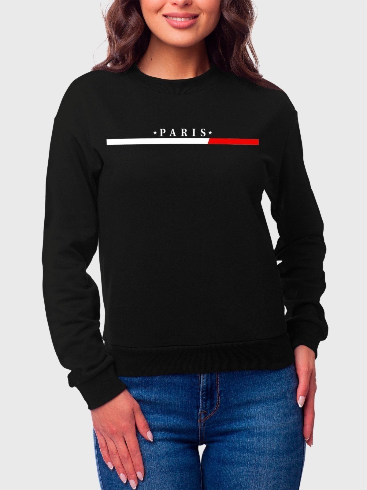 Moletom Gola Redonda Feminino Flanelado Estampa Paris Preto