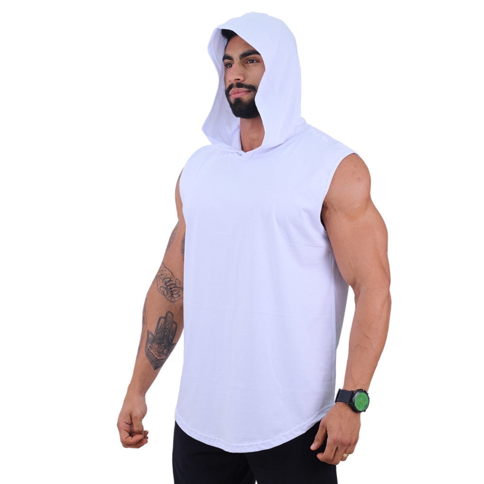 Regata Longline Machão Masculina Com Touca Para Academia Treino Algodão MXD Conceito Branco