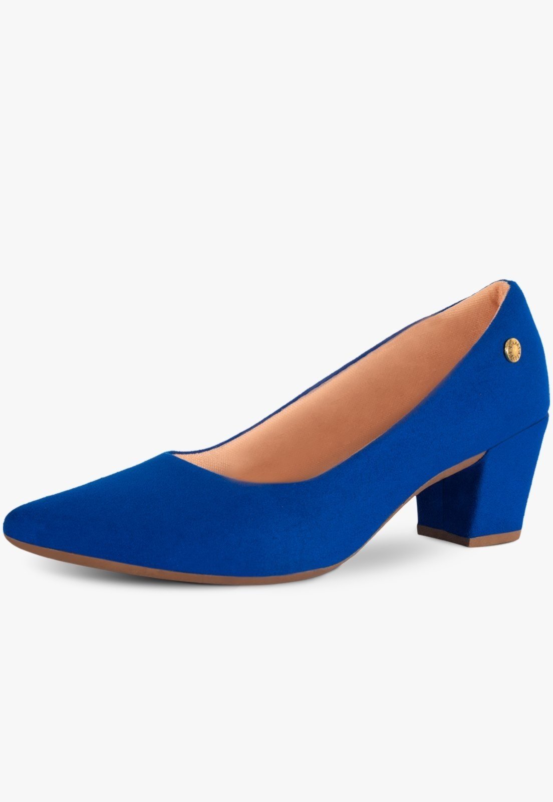 Scarpin Feminino Takata Salto Baixo Bloco Grosso Bico Fino Camurça Azul