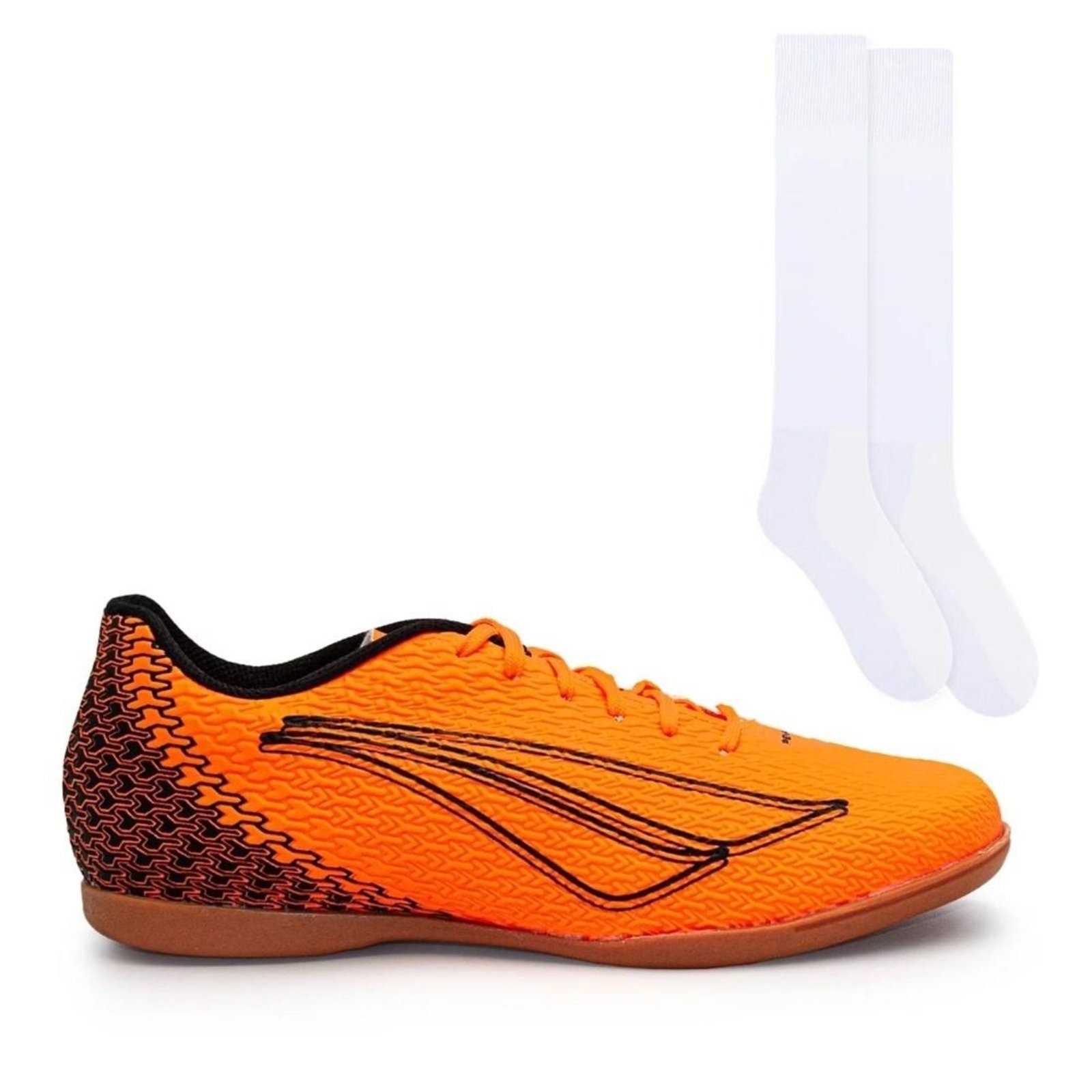 Chuteira Futsal Penalty Bravo XXII + Meião Color Sports de Futebol Laranja