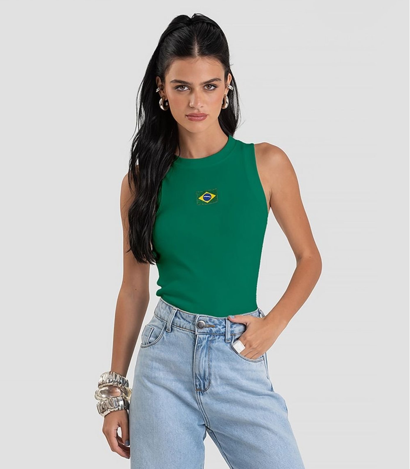 Regata Feminina em Ribana Canelada Brasil Dianna Verde