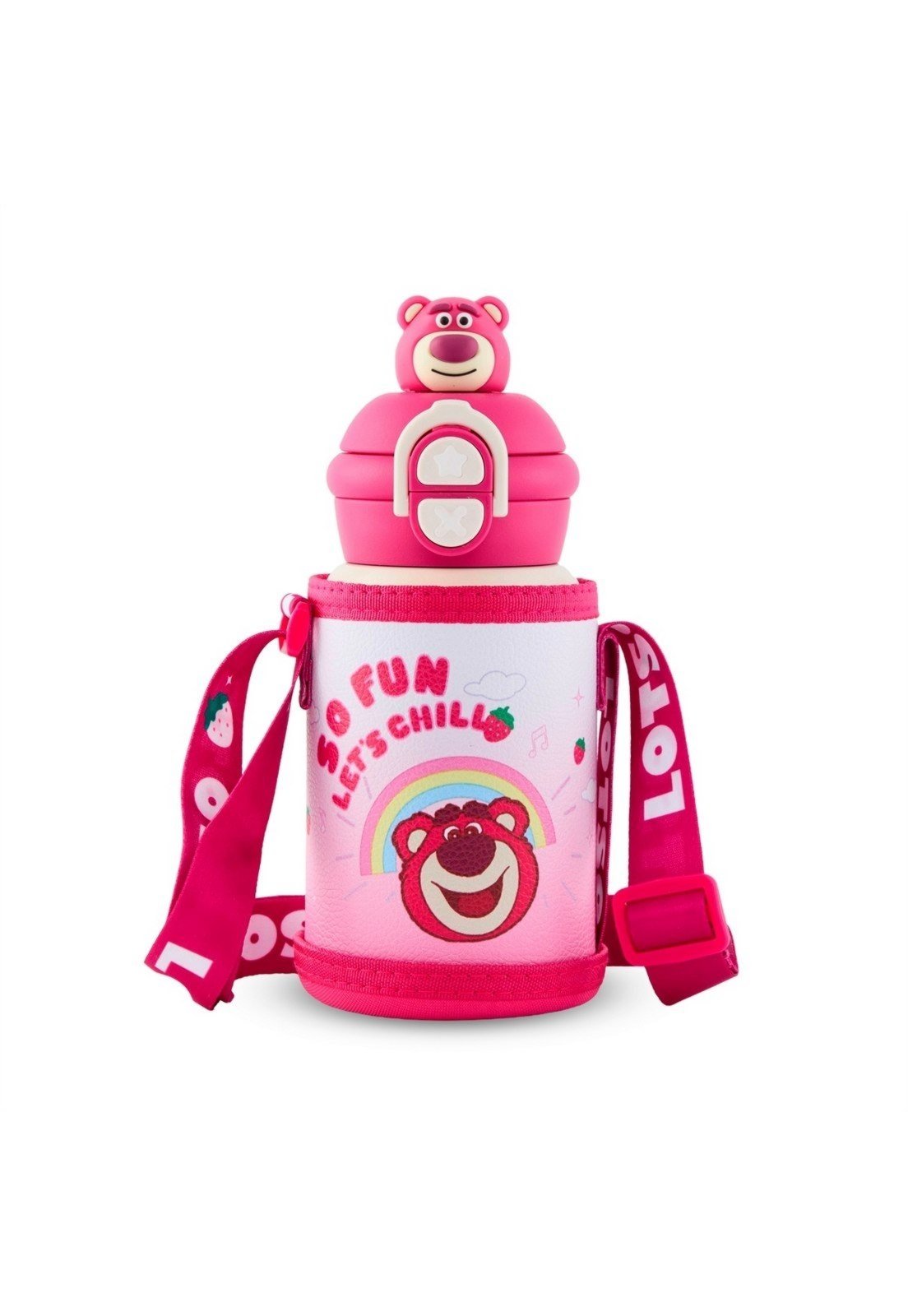 Infantil - Garrafa Lotso Rosa Plástico Segura Resistente Passeio Disney