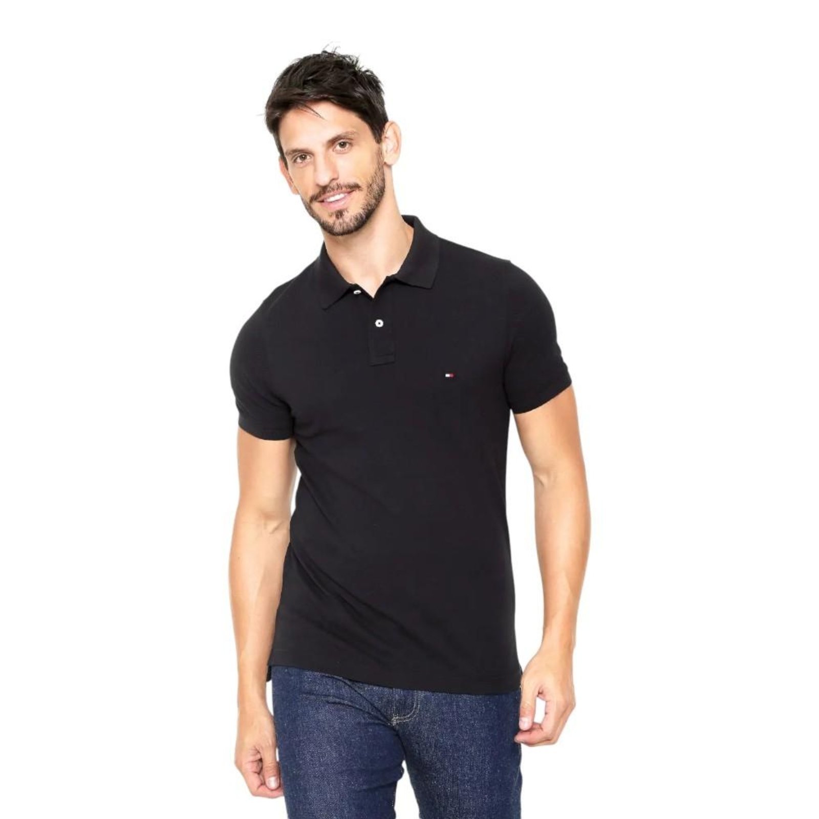 Vista 2 Camisa Polo Tommy Hilfiger Liquid Cotton Rwb Cuff Slim preto Tommy Hilfiger preto