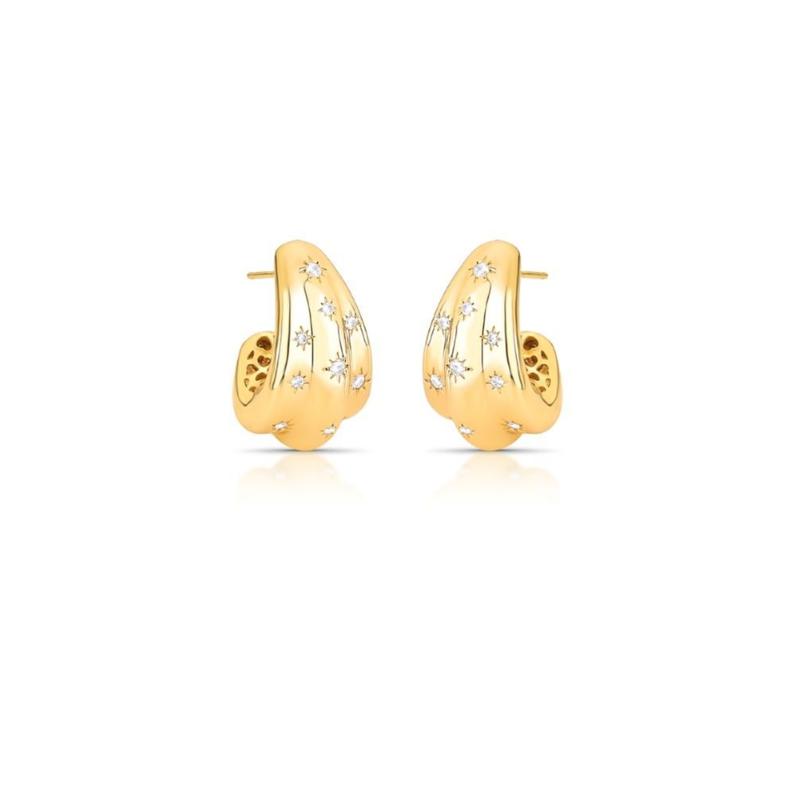 Infantil - Brinco Meia Argola Estrelas em Zircônias Semijoia Banhada a Ouro 18K Ania Store