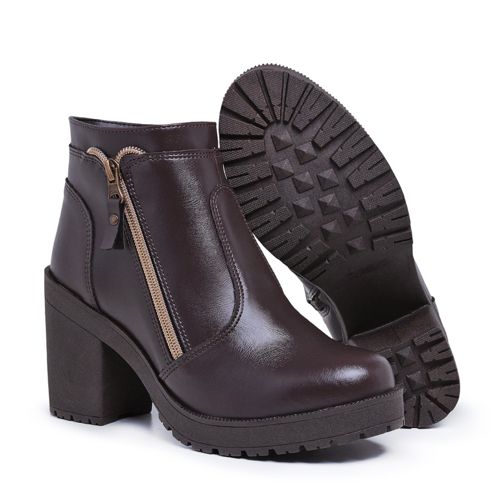 Bota Coturno Feminino Com Zíper Café