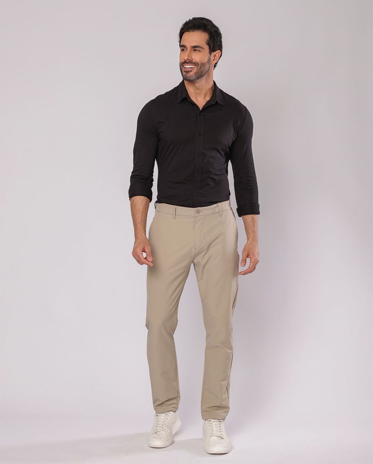 Calça Alfaiataria Masculina Microfibra Regulador de Fivela 11040 Caqui Consciência