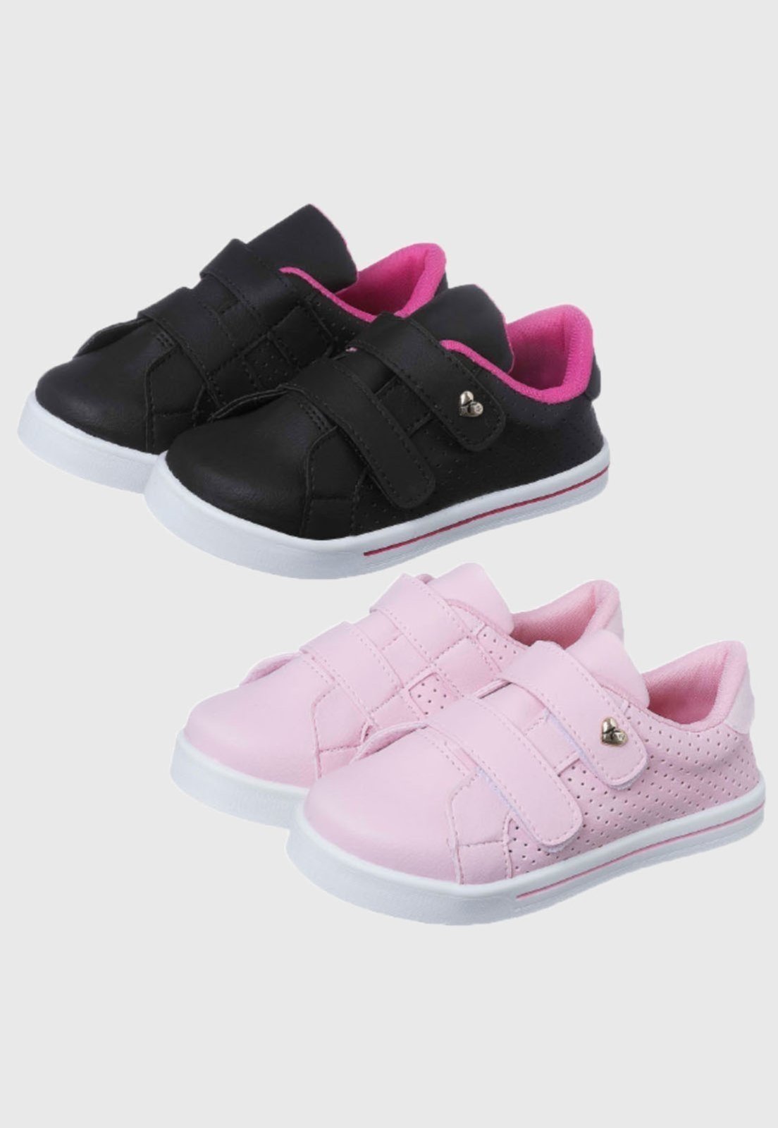 Infantil – Kit 2 Pares de Tênis Escolar Feminino Casual Preto e Rosa tep