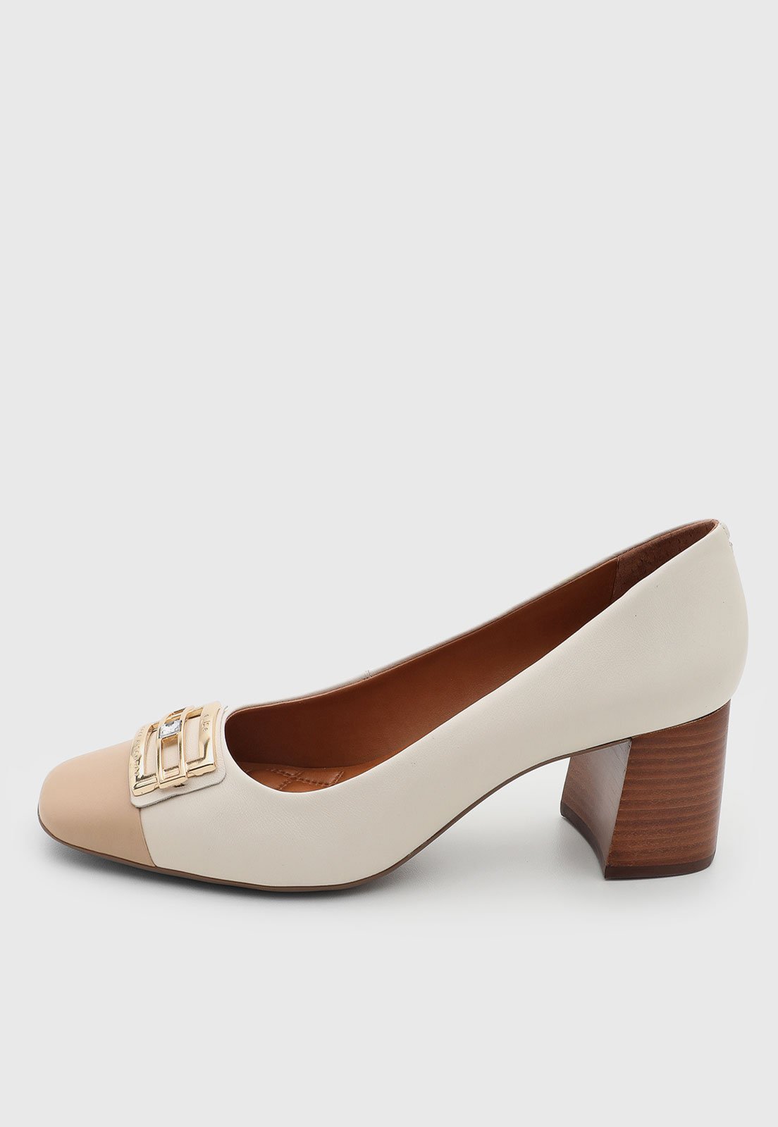 Scarpin Jorge Bischoff Couro Salto Bloco Off-White
