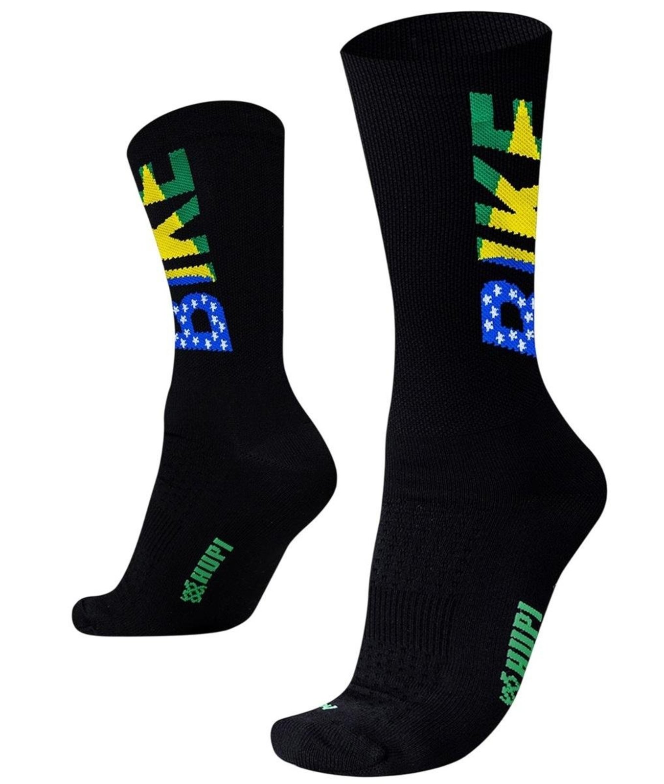 Meia HUPI Bike Brasil Preto 1 Par Cano Médio, Tamanho Plus 42-46 Preto