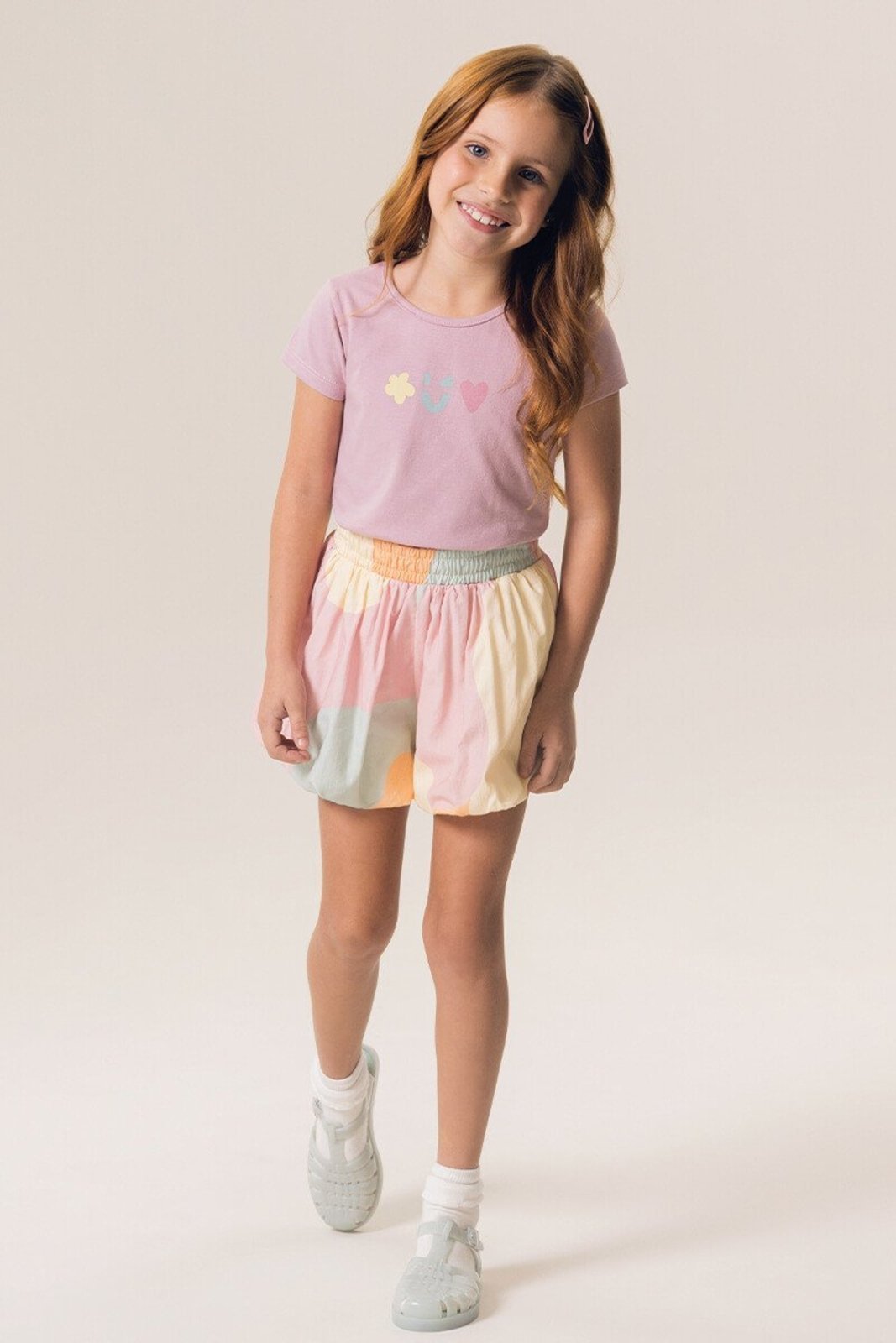 Infantil - Conjunto Bugbee Blusa Slim em Cotton e Shorts Balonê de Tecido
