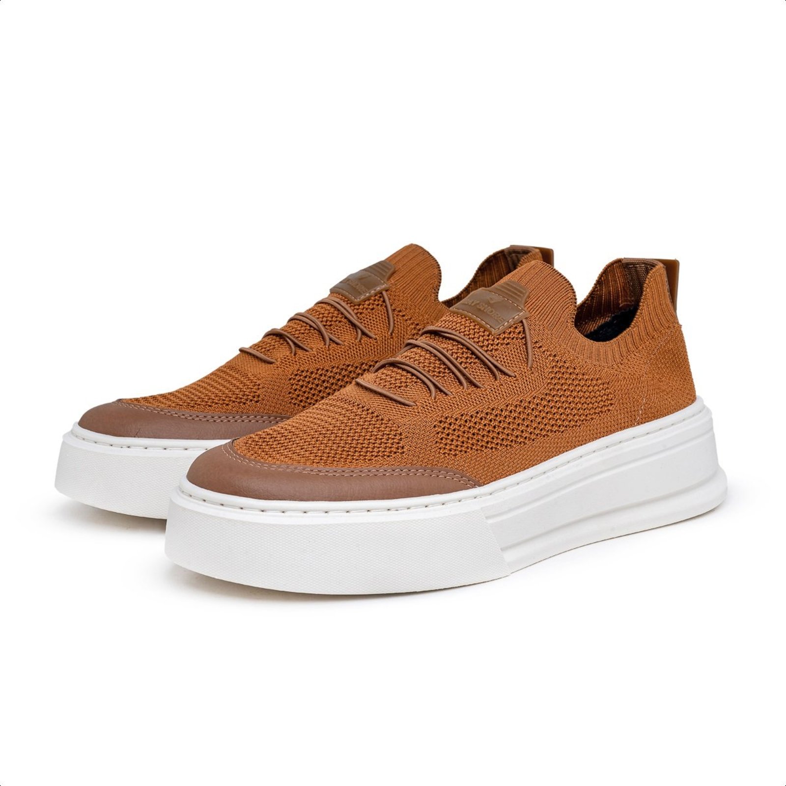 Tênis Masculino Anna Andrade Knit Sola Alta Elegante Slip On Confortável Caramelo