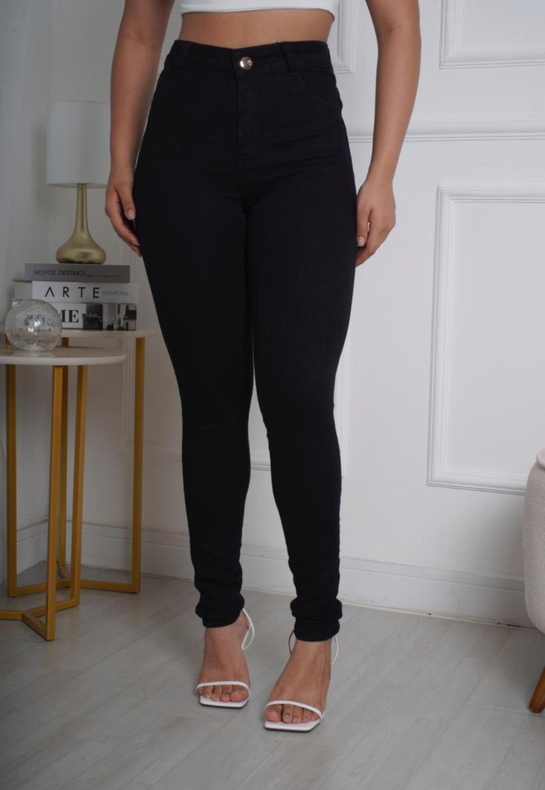 Calça Skinny Feminina jeans Preta Cintura Alta com Elastano Premium Elegante