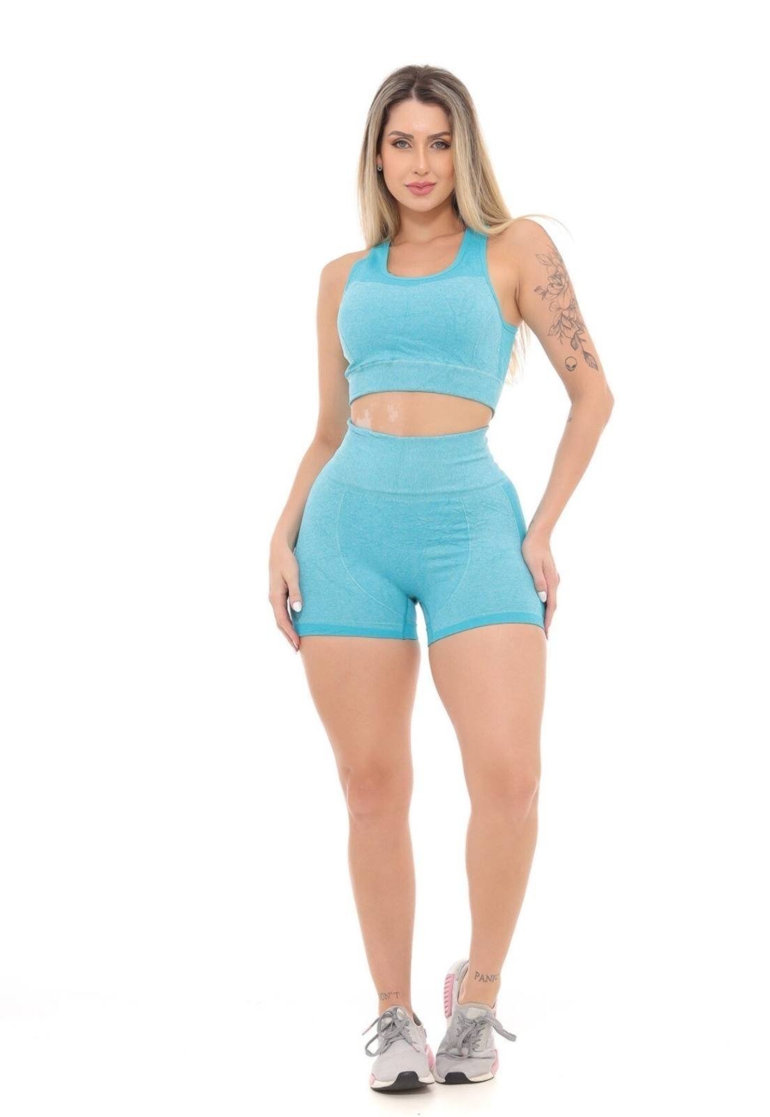 Conjunto Top e Shorts Fitness GARAIS MODA Azul