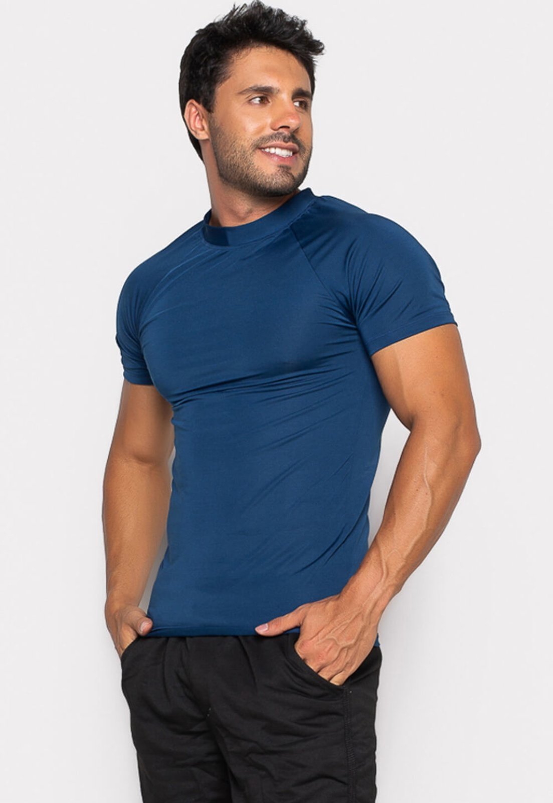 Camisa Bravaa Store Térmica Curta Segunda Pele Uv 50 Compressão 038 Azul