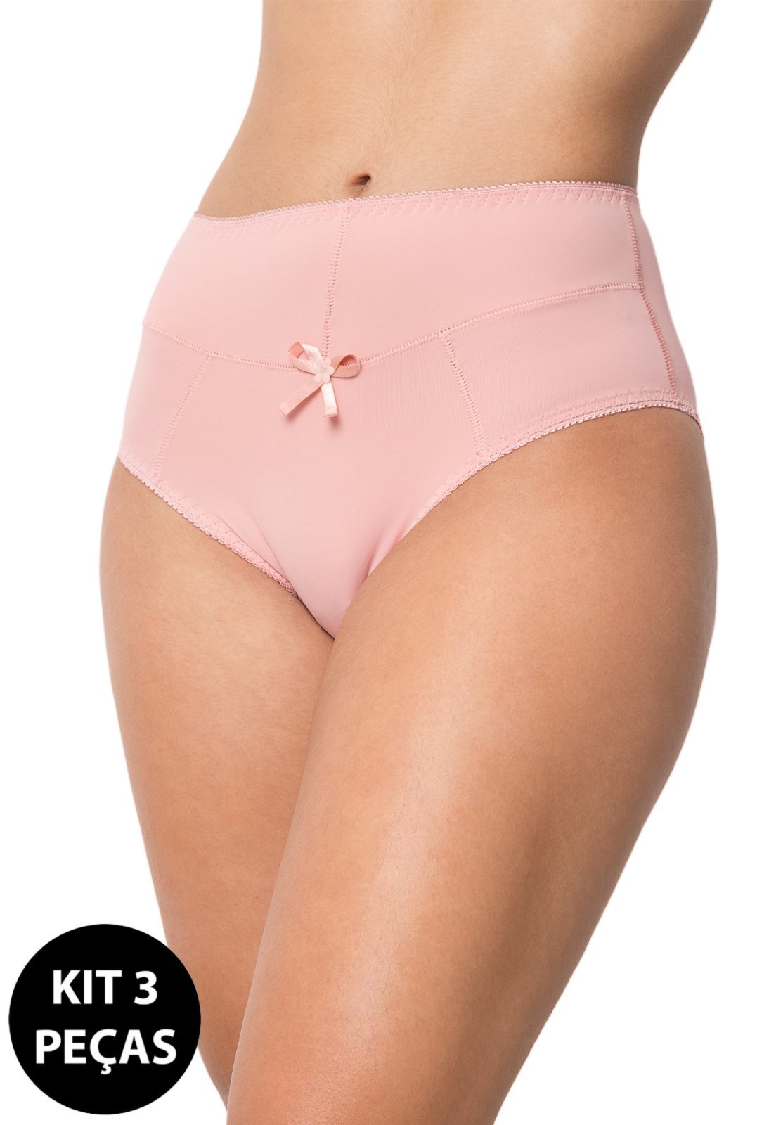 Vista 2 Kit 3 Calcinha Lisa Gabi Lingerie Calça Básica Conforto Microfibra Cintura Alta Cós Alto multicolorido Gabi Lingerie multicolorido