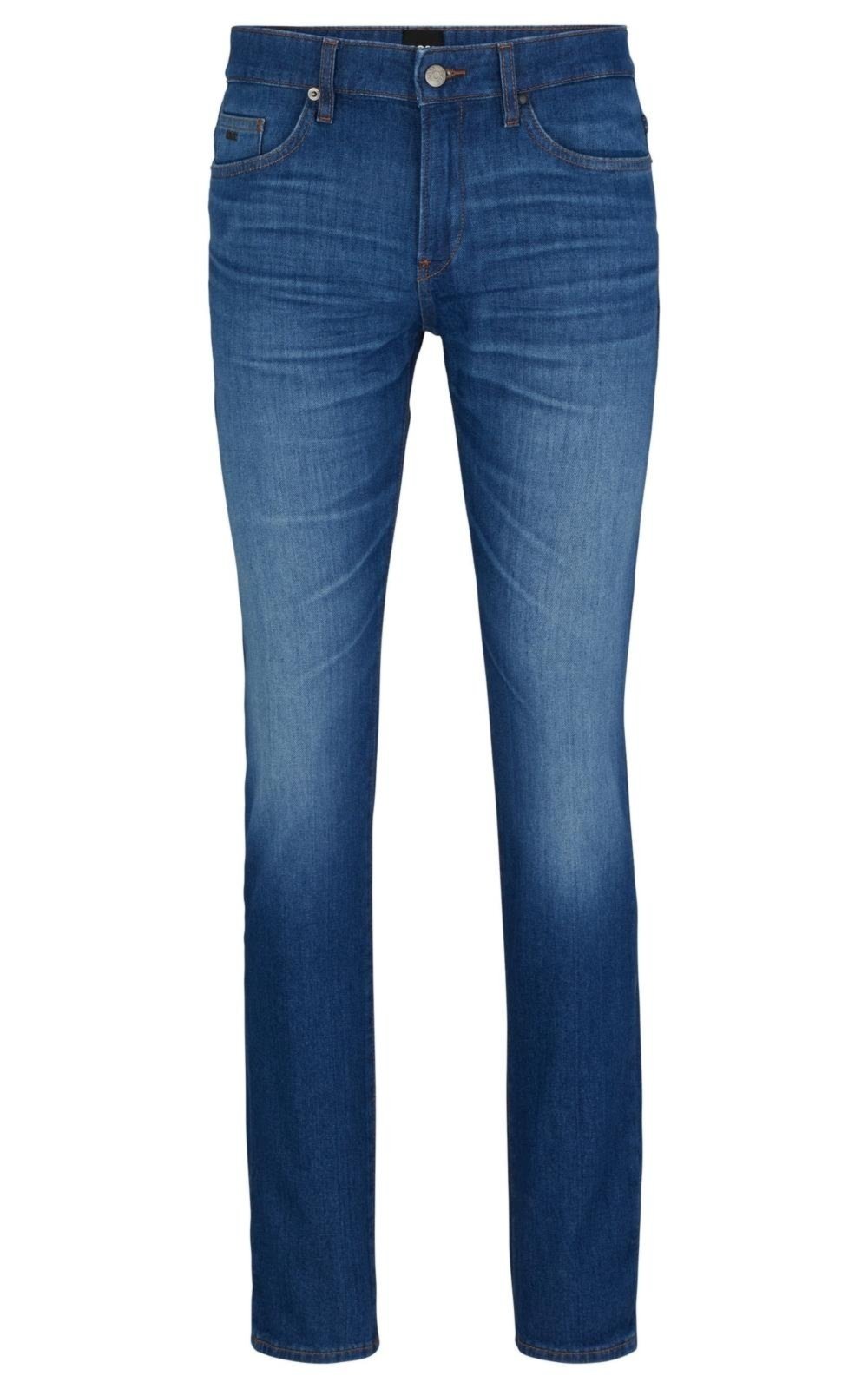 Jeans Slim Fit Em Brim Italiano Azul Extremamente Macio