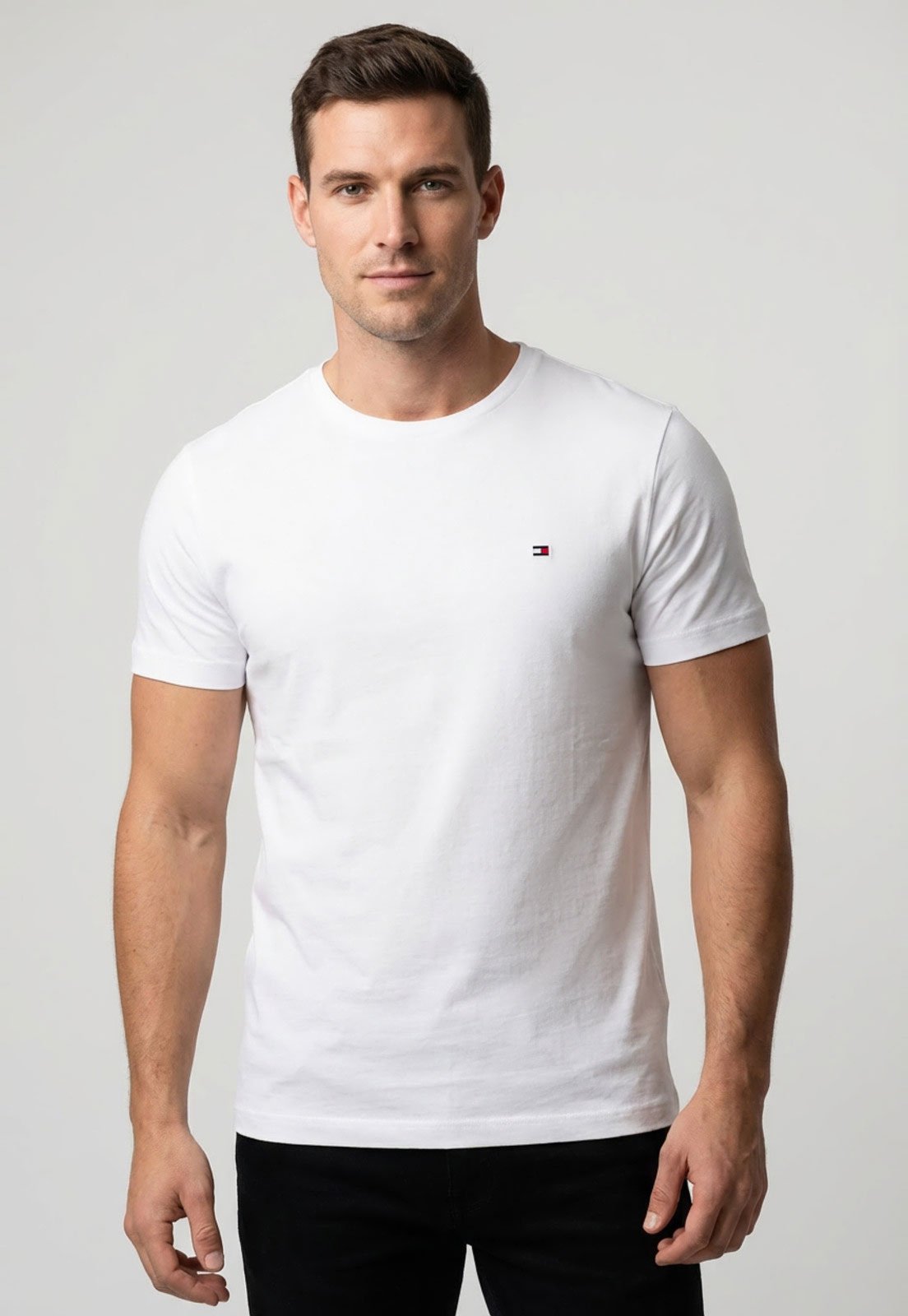 Vista 2 Camiseta Masculina Tommy Hilfiger Light Interlo Branca branco Tommy Hilfiger branco