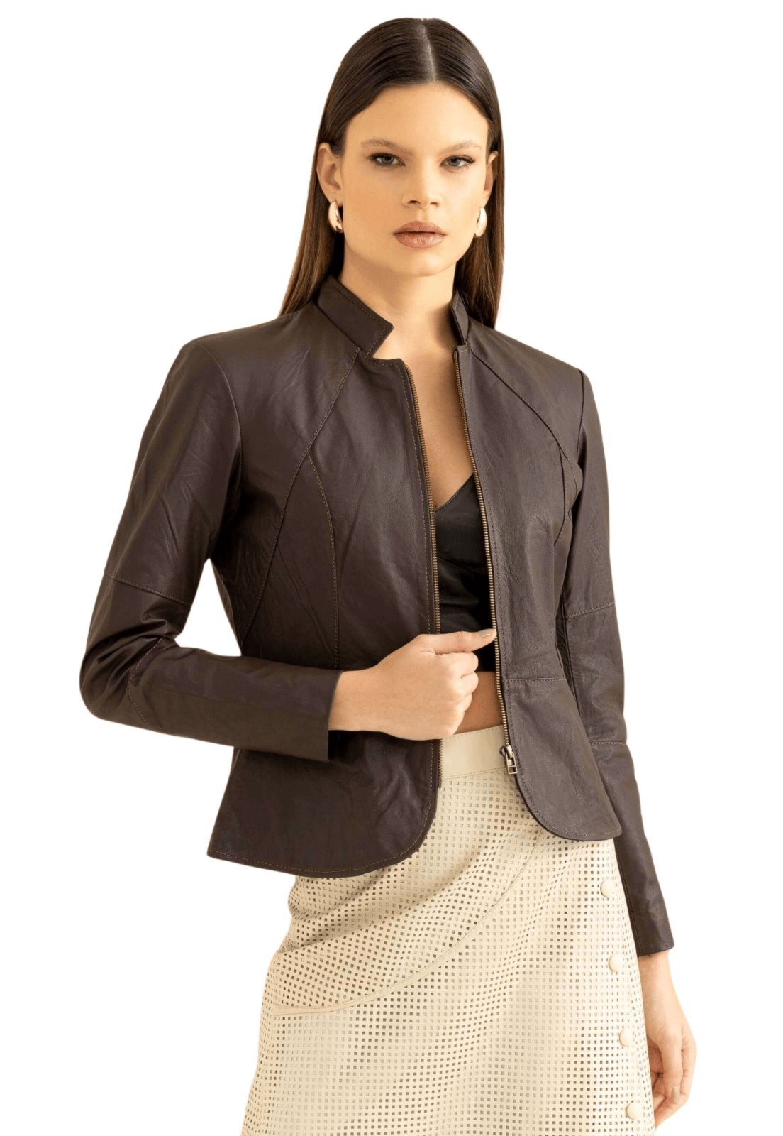 Blazer de Couro Iris JVL Marrom