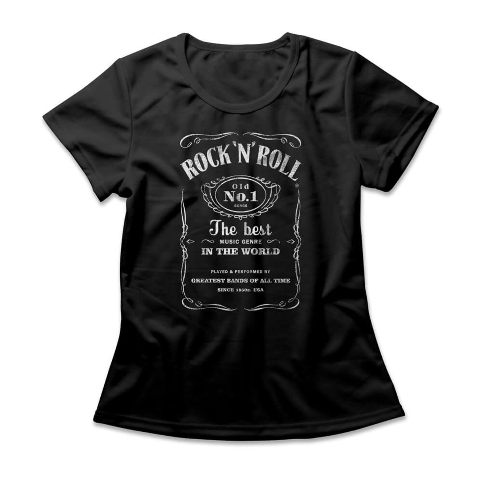 Camiseta Feminina Rock ‘N’ Roll Label – Preto – Casual – Studio Geek