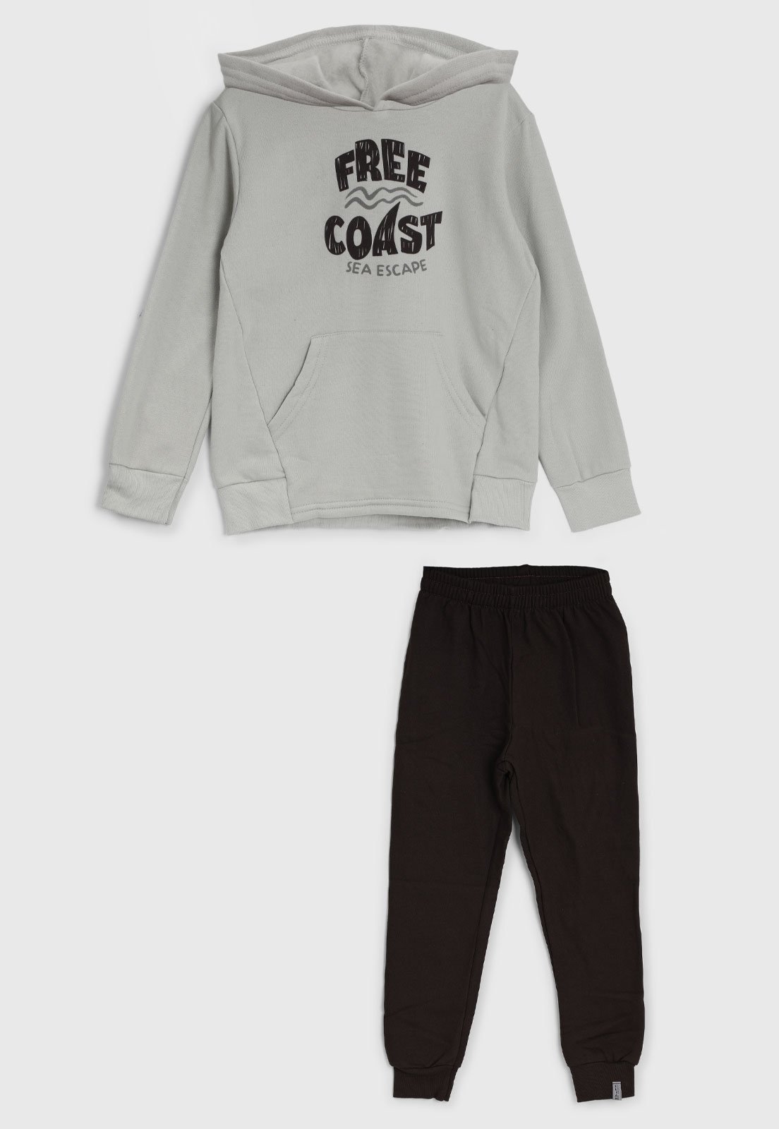 Infantil - Conjunto Elian Moletom Capuz Estampa Cinza Claro