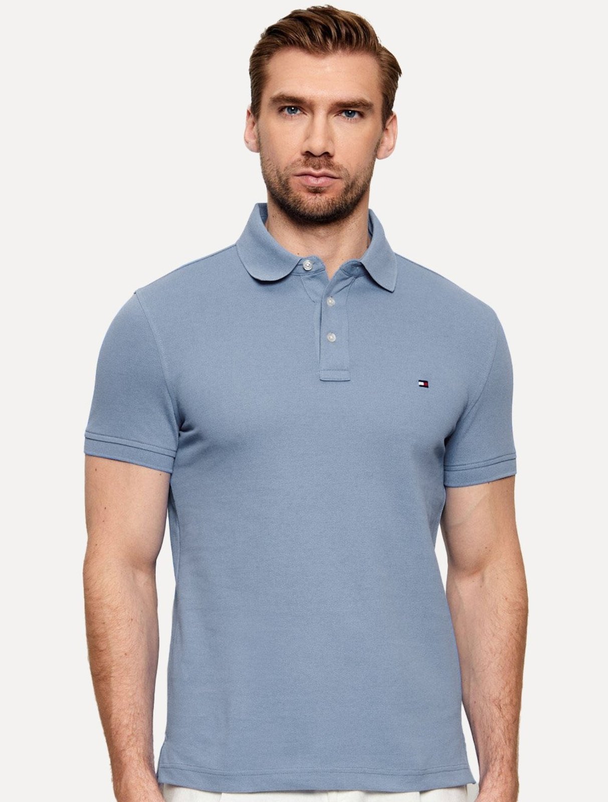 Polo Tommy Hilfiger Masculina Slim Piquet 1985 Azul Eclesiástico