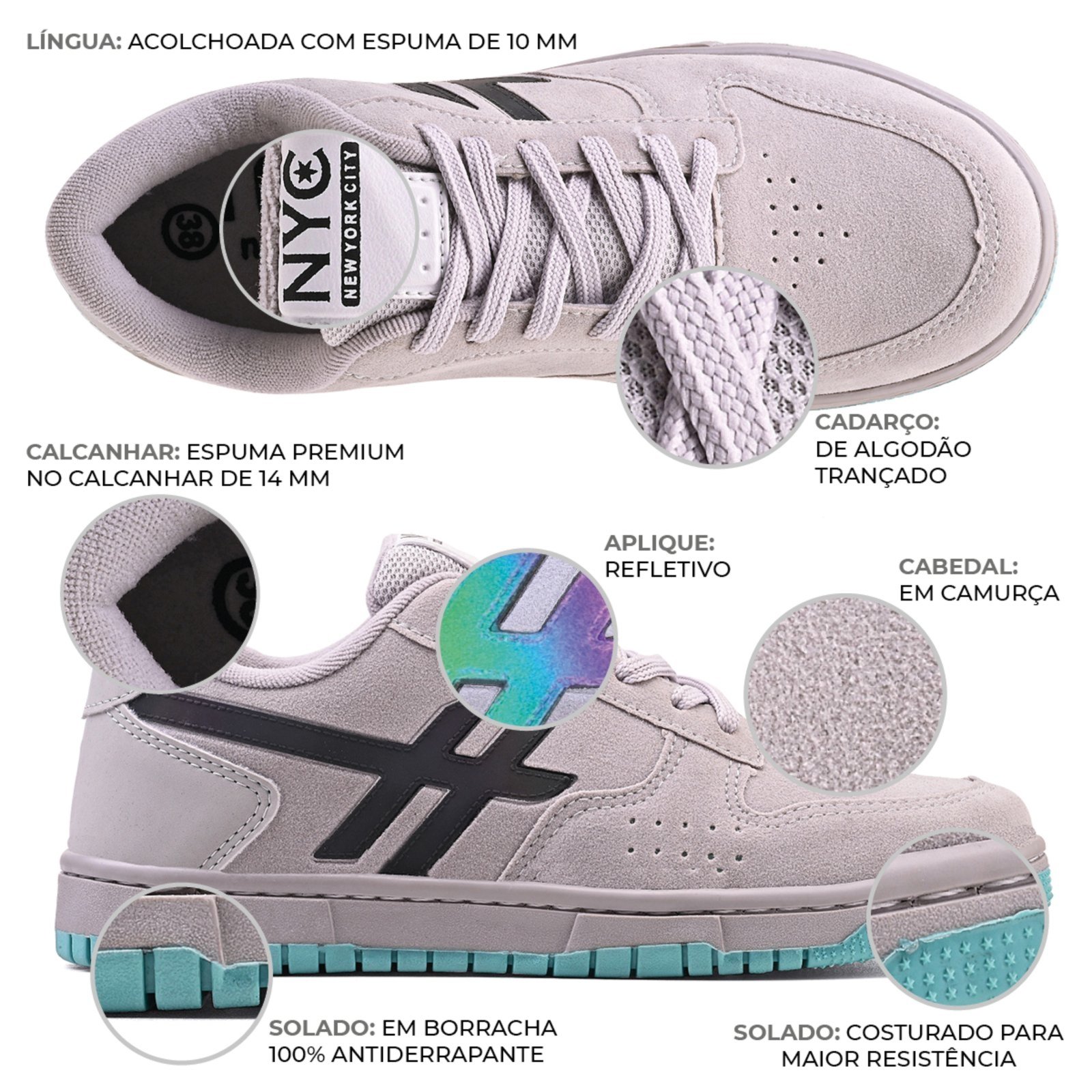 Vista 3 Tenis Skatista Refletivo Nyc Shoes Lançamento Com Estilo NYC CM40 Femenino e Masculino NYC NEW YORK CITY SHOES multicolorido/preto/vermelho NYC NEW YORK CITY SHOES multicolorido/preto/vermelho