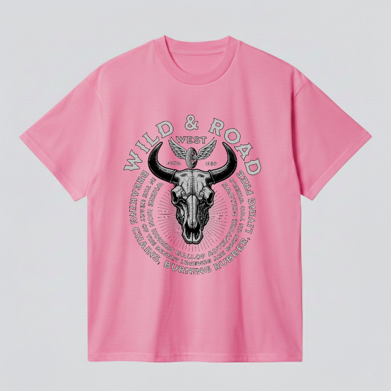 Camiseta Básica Wild Road Country Caveira Cowboy Rosa