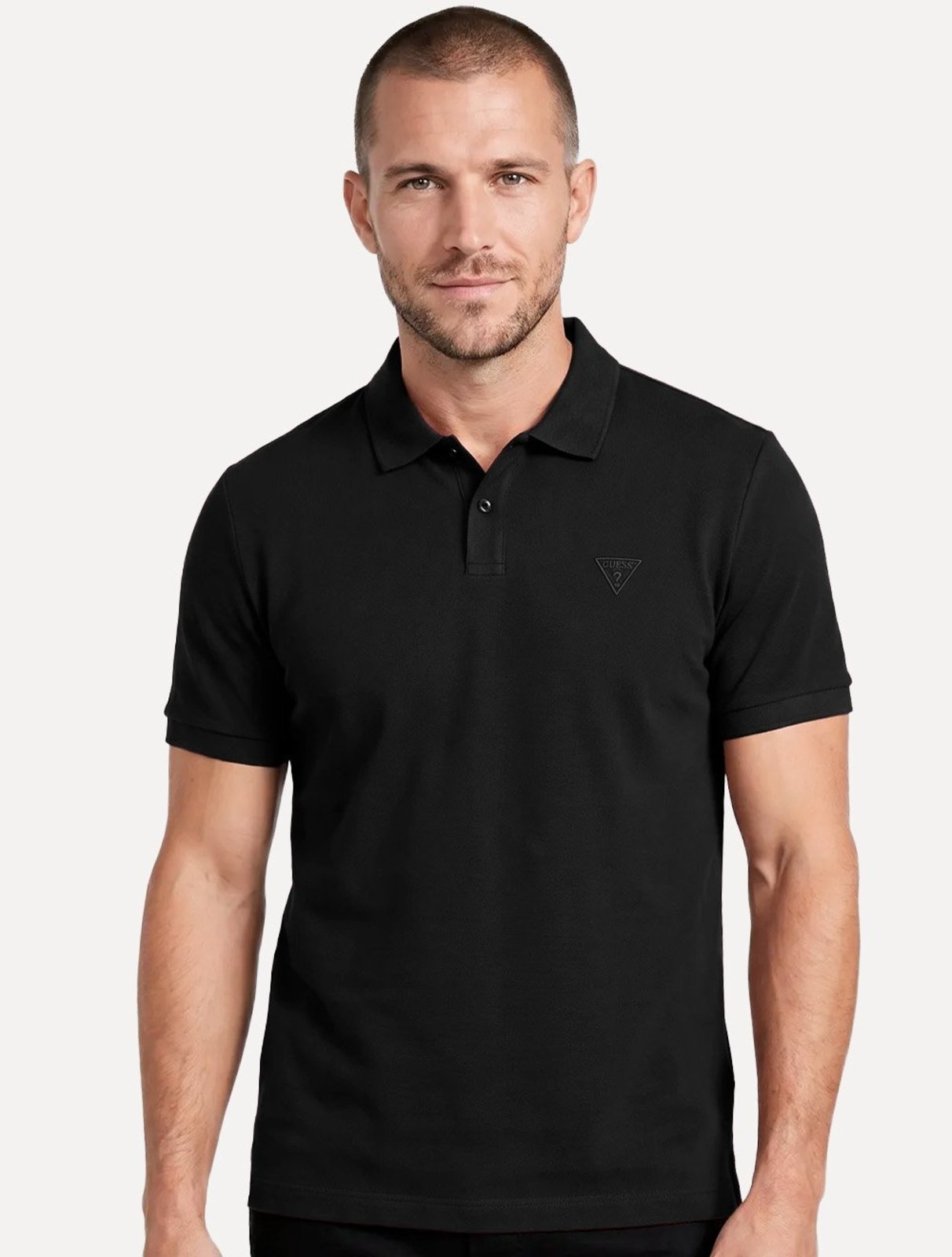 Polo Guess Masculina Piquet Chest Embroidery Logo Preta