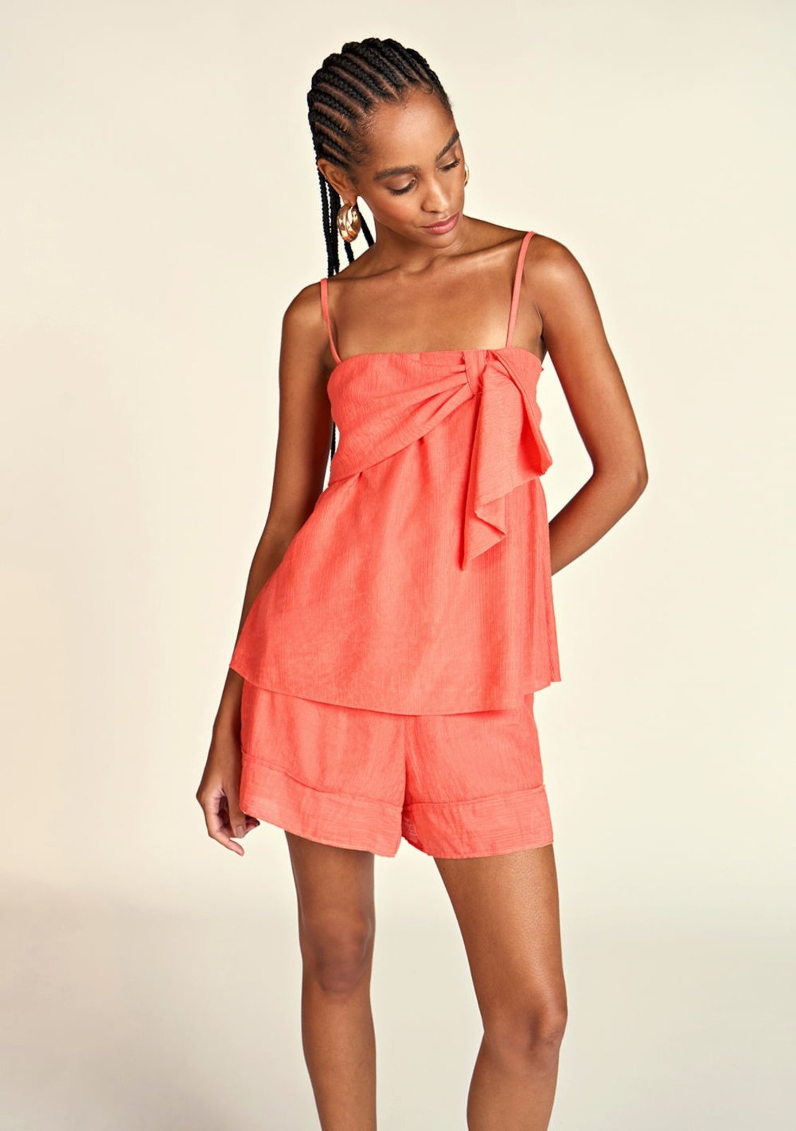 Shorts Zinco Evasê Bolso-Faca Laranja