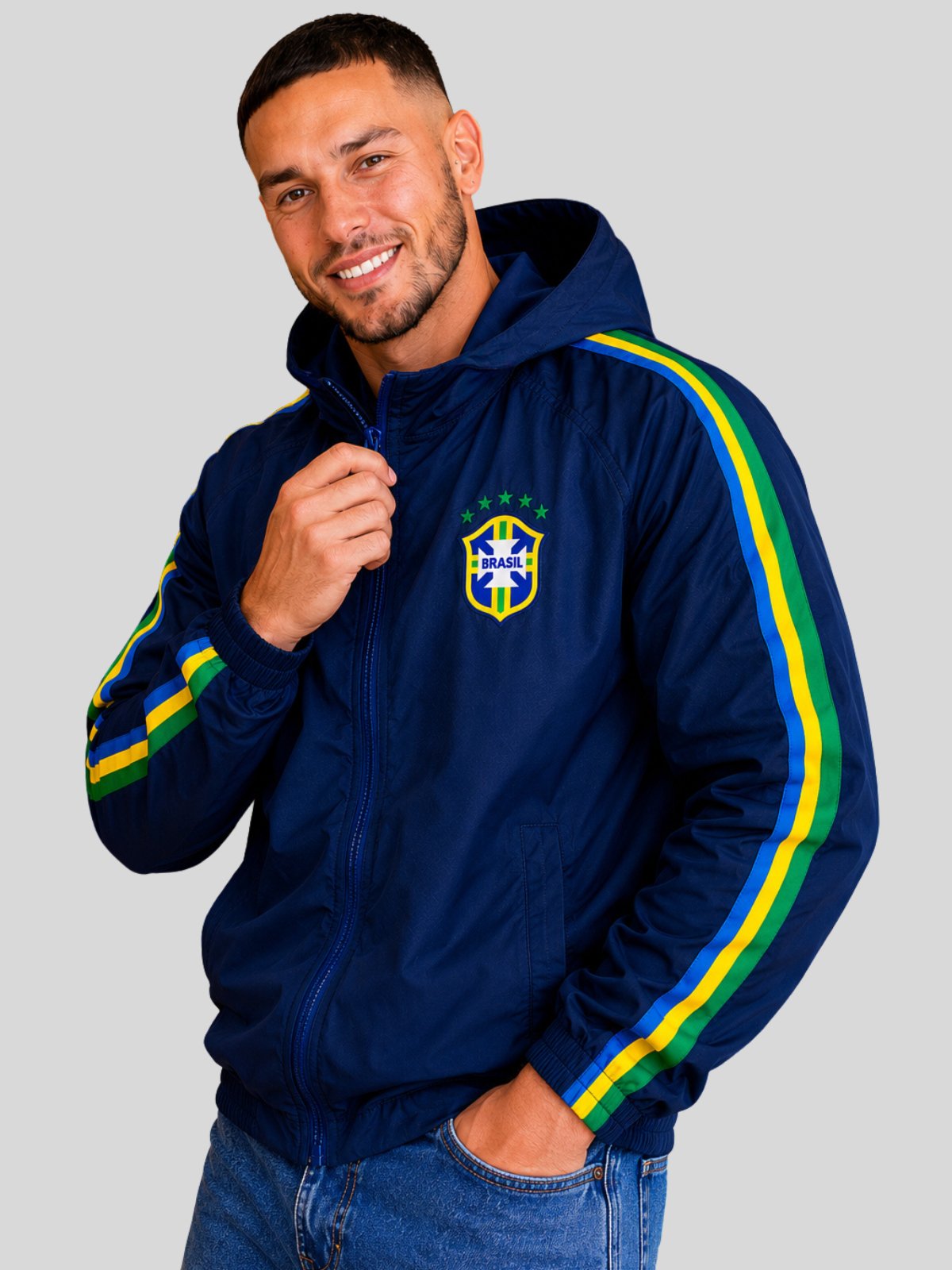 Jaqueta Corta Vento Brasil Masculina Azul Marinho