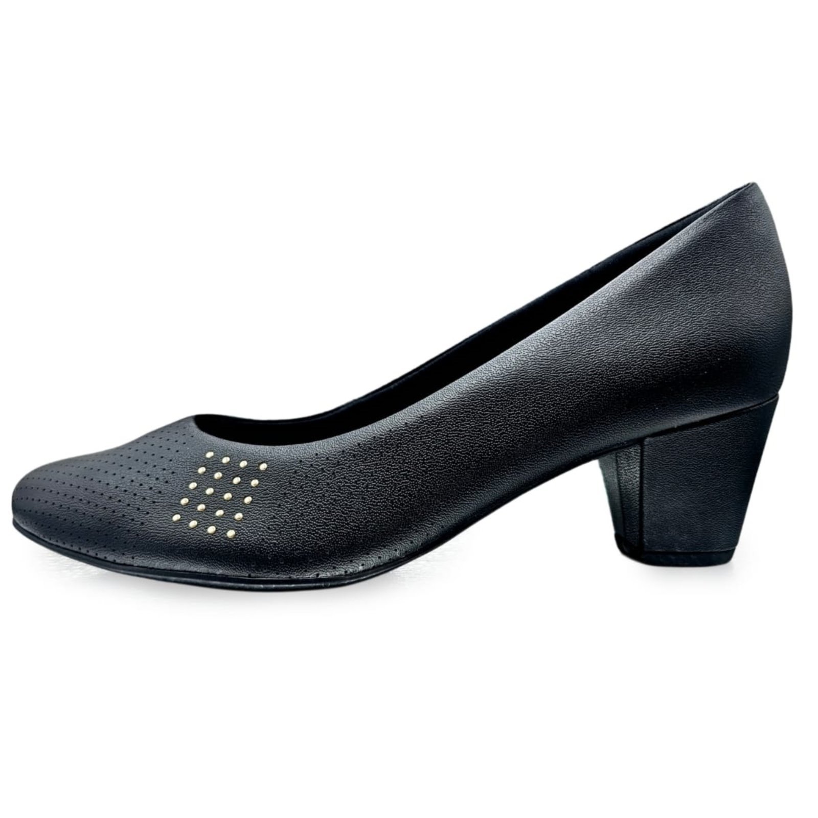 Scarpin Usaflex Bico Fino Couro Microperfurado Conforto Preto