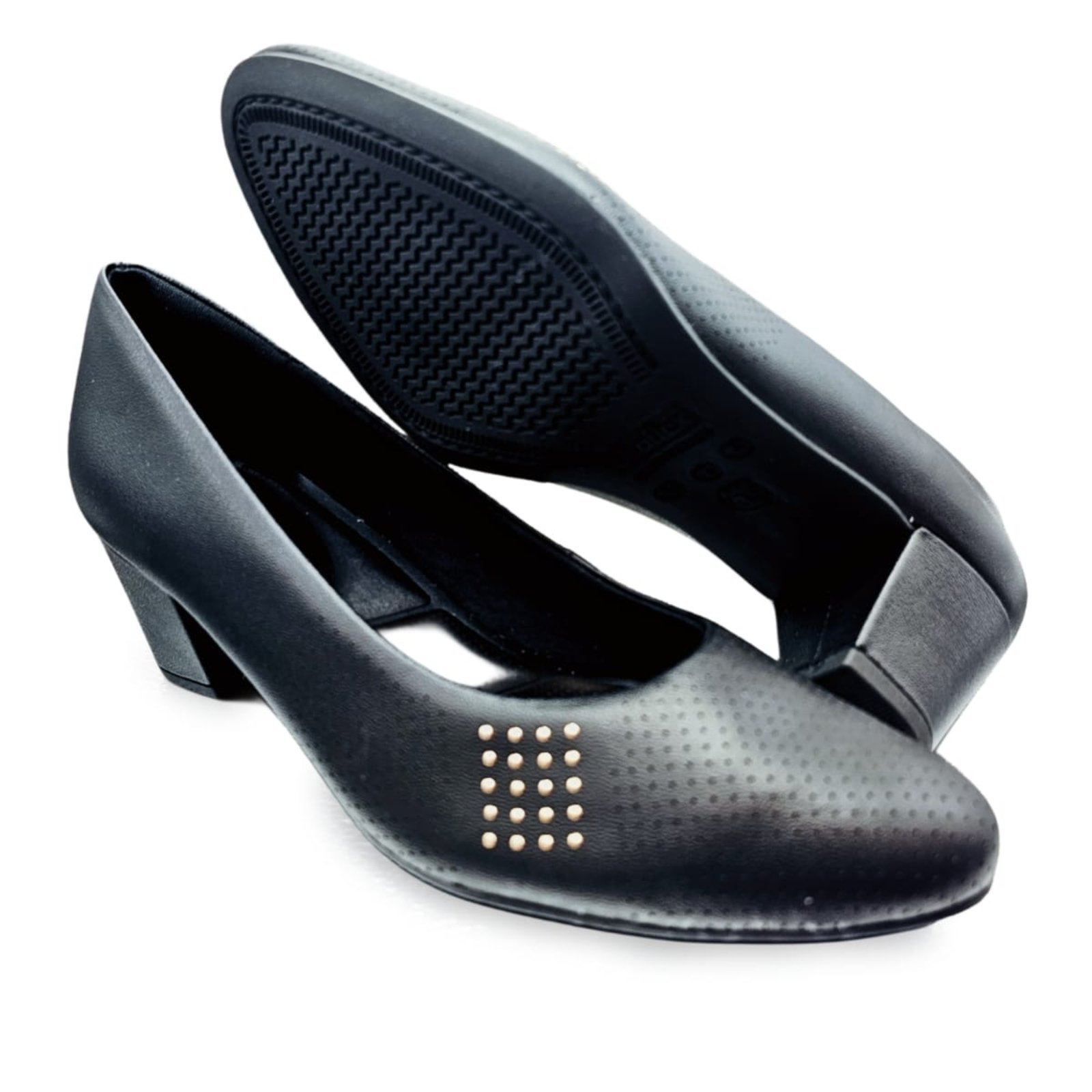 Vista 3 Scarpin Usaflex Bico Fino Couro Microperfurado Conforto marrom Usaflex marrom